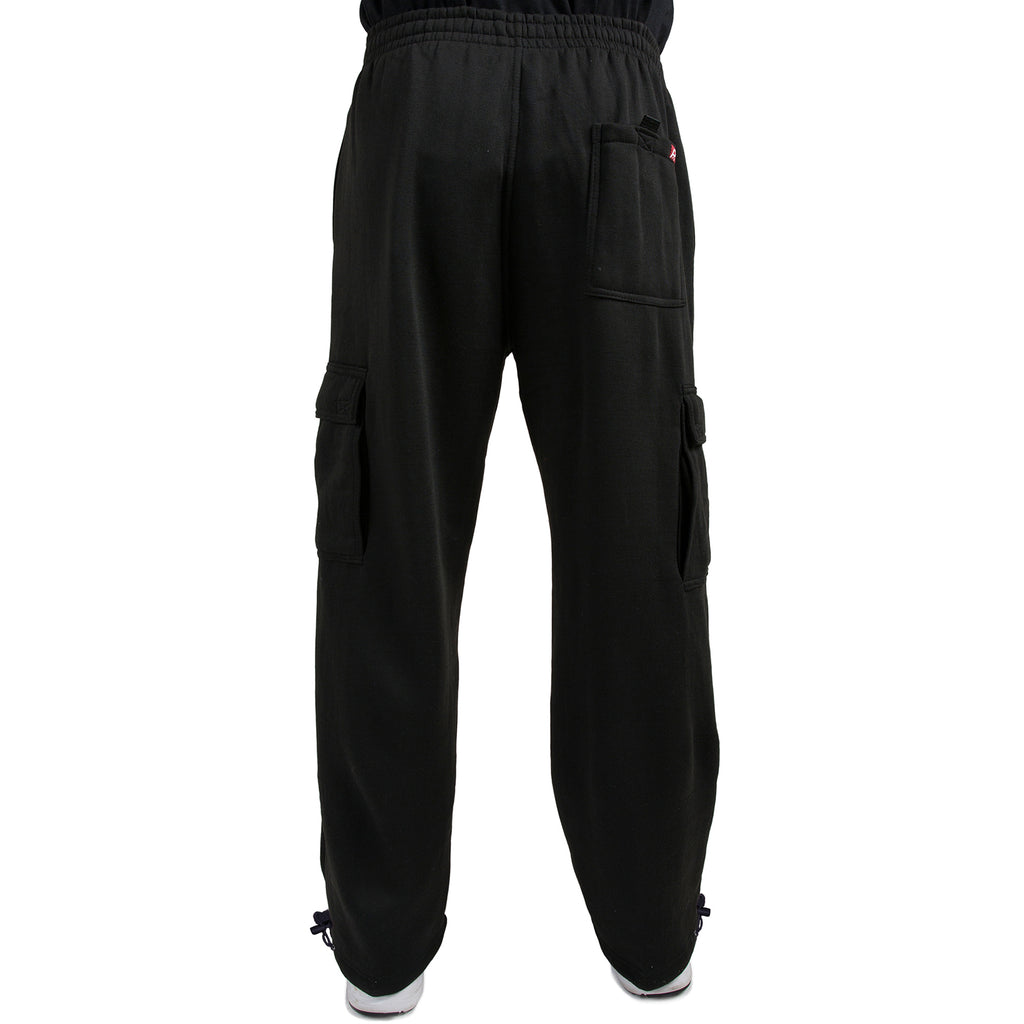 Vibes Men's Fleece Cargo Sweatpants Relaxed Fit Bungee Cord Open Bottom
