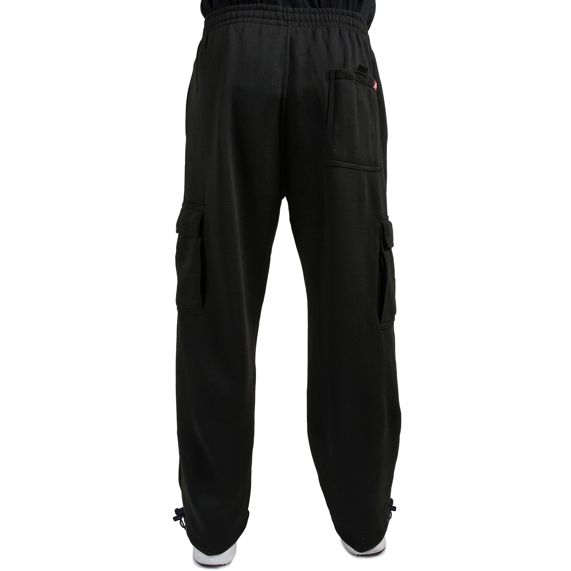 Vibes Men's Fleece Cargo Sweatpants Relaxed Fit Bungee Cord Open Bottom