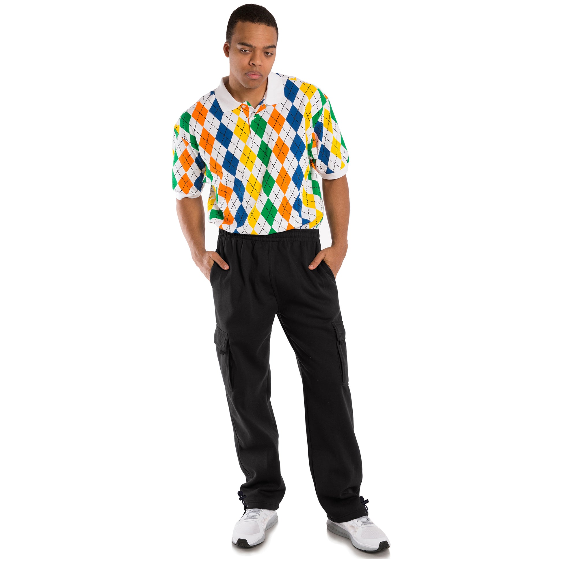 Vibes Men's Fleece Cargo Sweatpants Relaxed Fit Bungee Cord Open Bottom