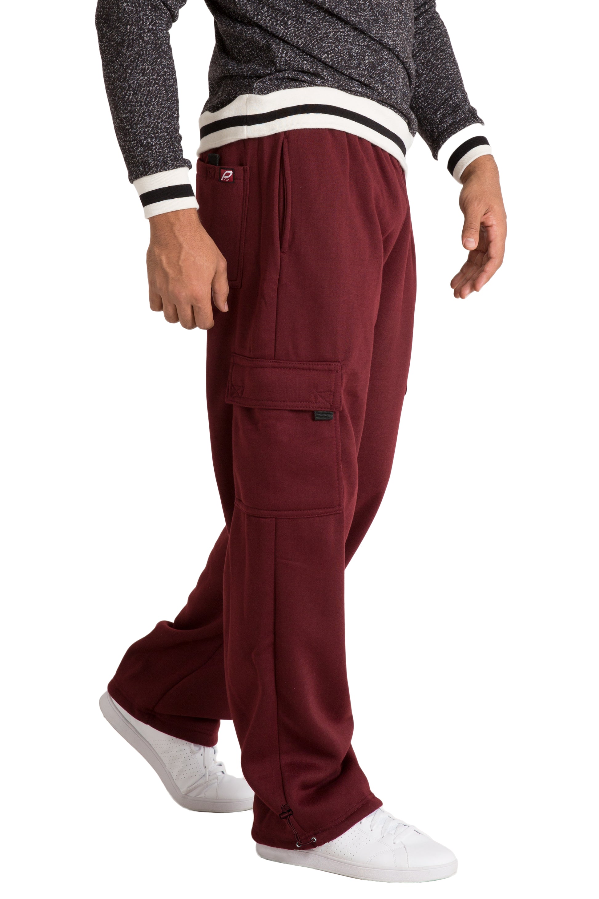 Vibes Men's Fleece Cargo Sweatpants Relaxed Fit Bungee Cord Open Bottom
