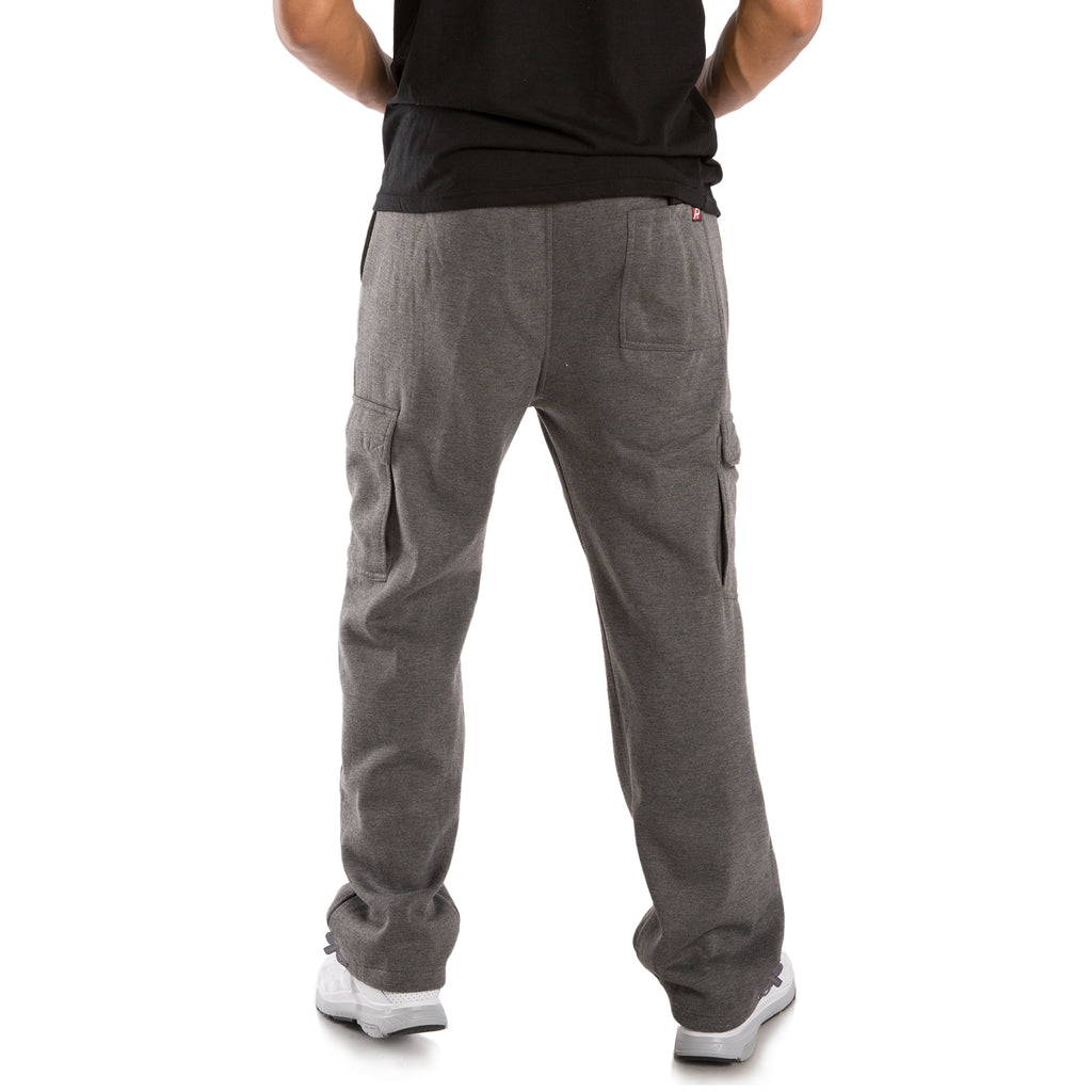 Vibes Men's Fleece Cargo Sweatpants Relaxed Fit Bungee Cord Open Bottom
