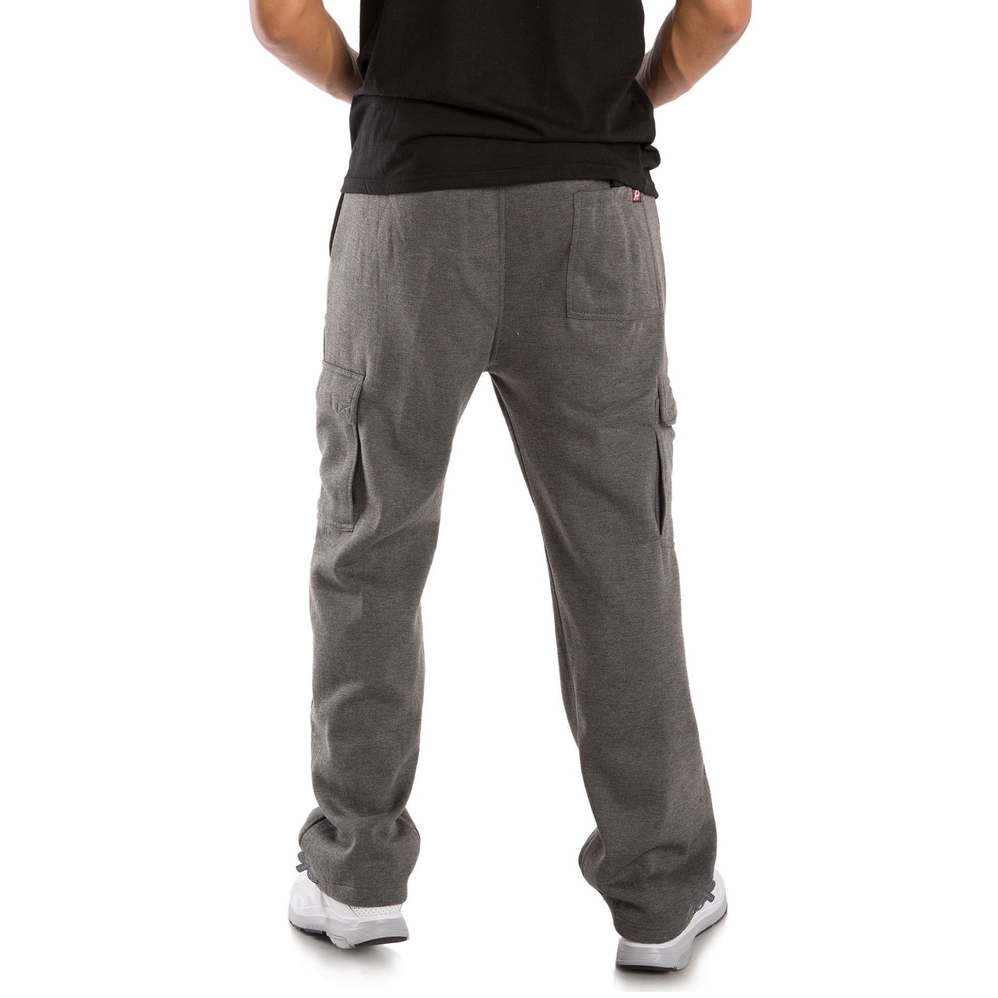 Vibes Men's Fleece Cargo Sweatpants Relaxed Fit Bungee Cord Open Bottom