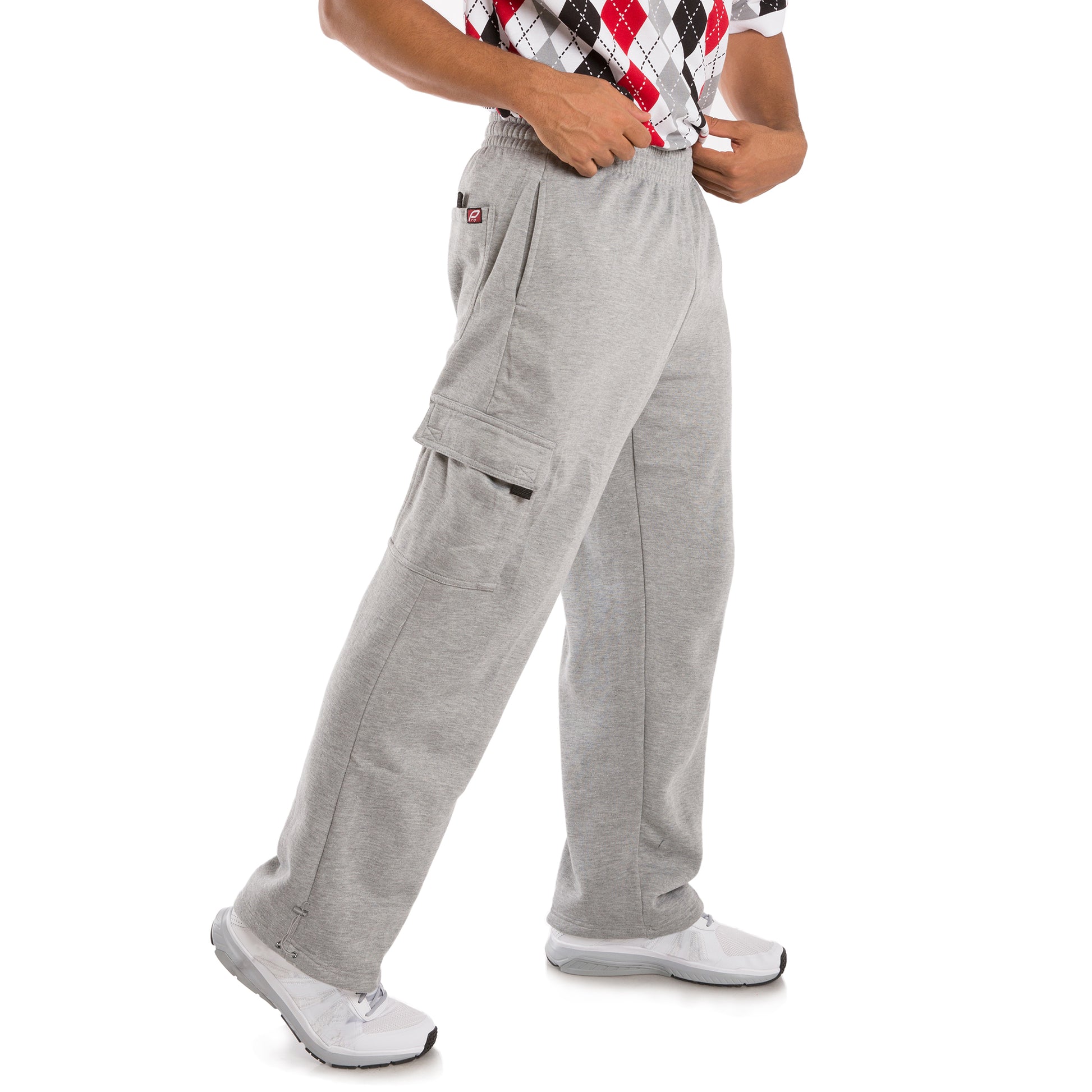 Vibes Men's Fleece Cargo Sweatpants Relaxed Fit Bungee Cord Open Bottom