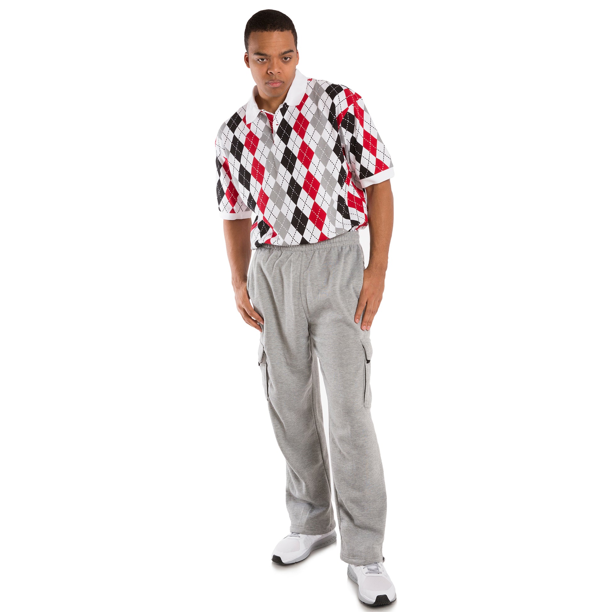 Vibes Men's Fleece Cargo Sweatpants Relaxed Fit Bungee Cord Open Bottom