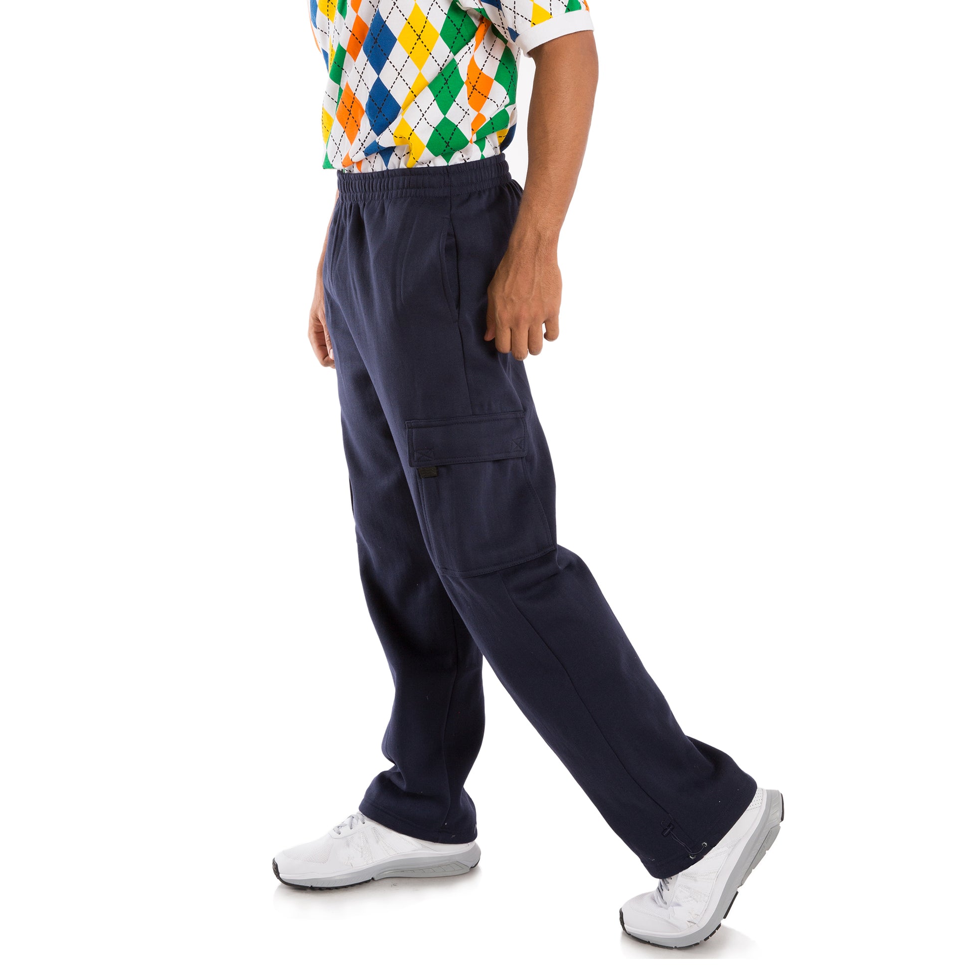 Vibes Men's Fleece Cargo Sweatpants Relaxed Fit Bungee Cord Open Bottom