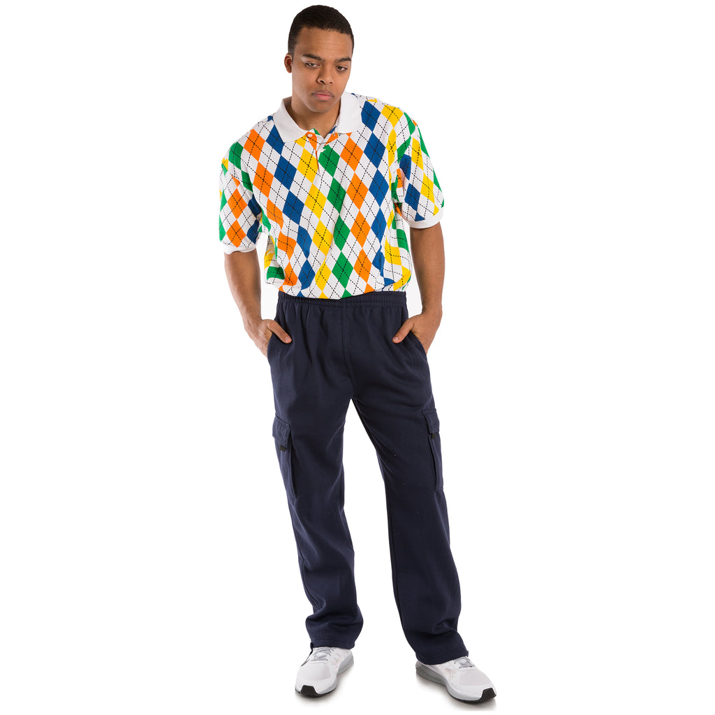 Vibes Men's Fleece Cargo Sweatpants Relaxed Fit Bungee Cord Open Bottom