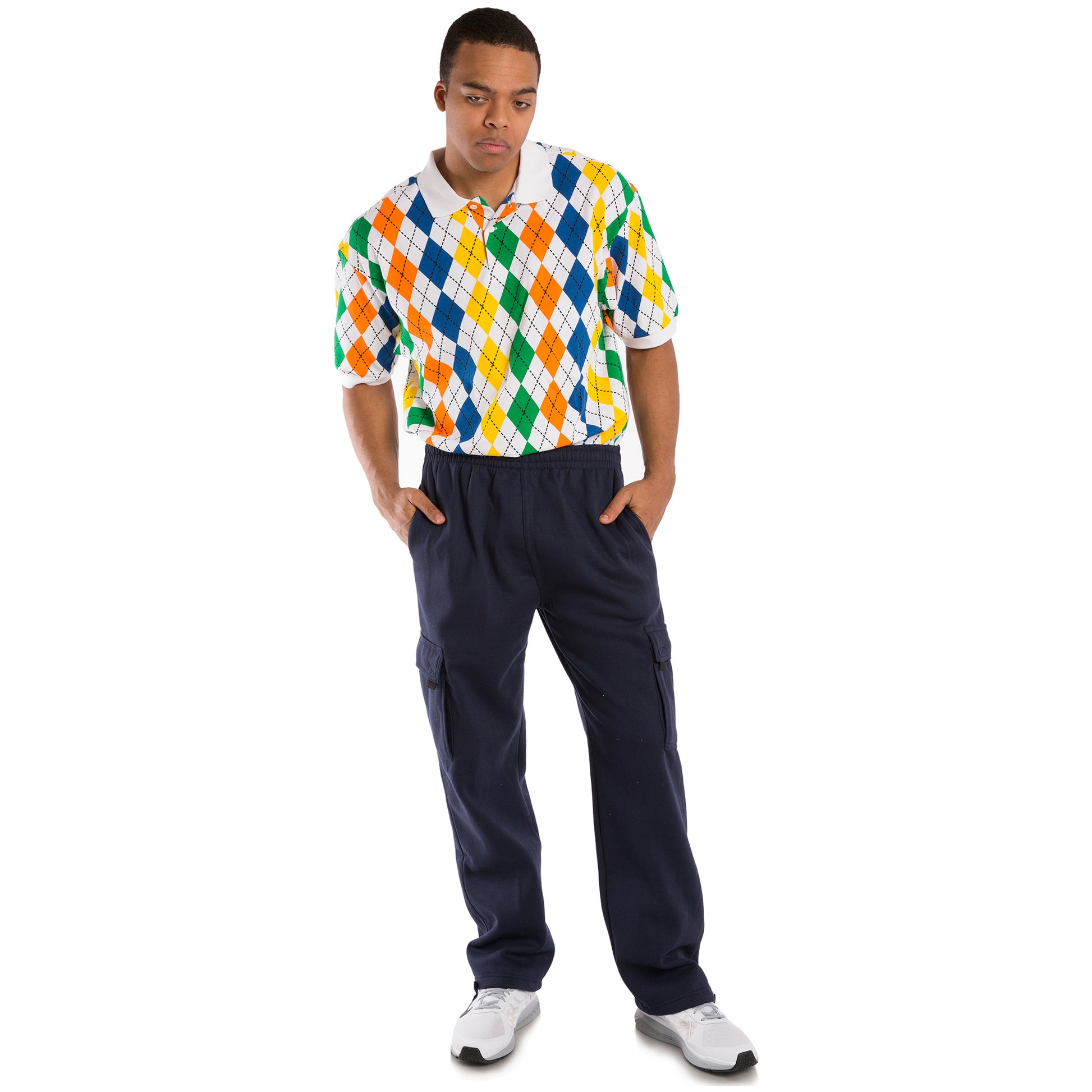Vibes Men's Fleece Cargo Sweatpants Relaxed Fit Bungee Cord Open Bottom