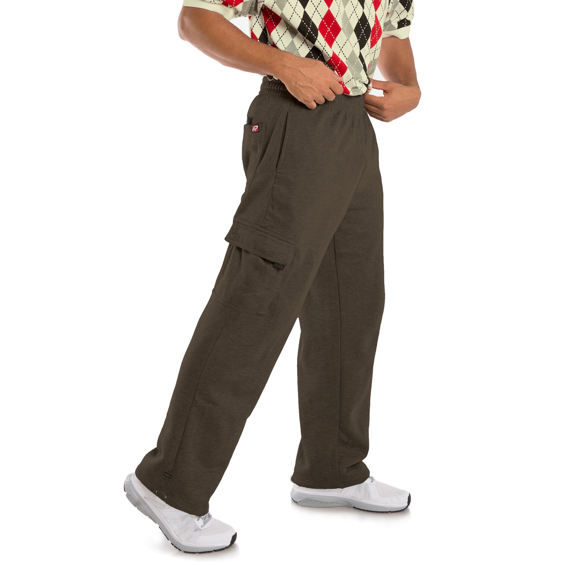 Vibes Men's Fleece Cargo Sweatpants Relaxed Fit Bungee Cord Open Bottom