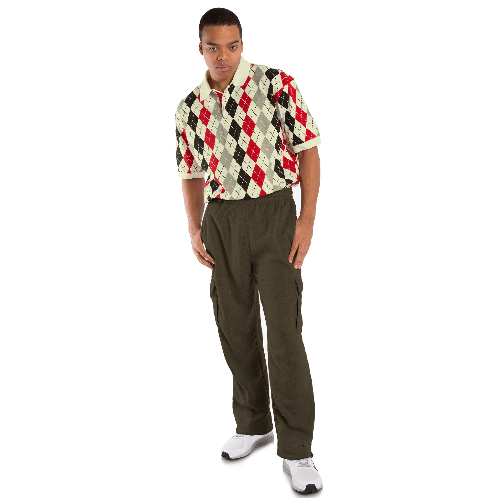 Vibes Men's Fleece Cargo Sweatpants Relaxed Fit Bungee Cord Open Bottom