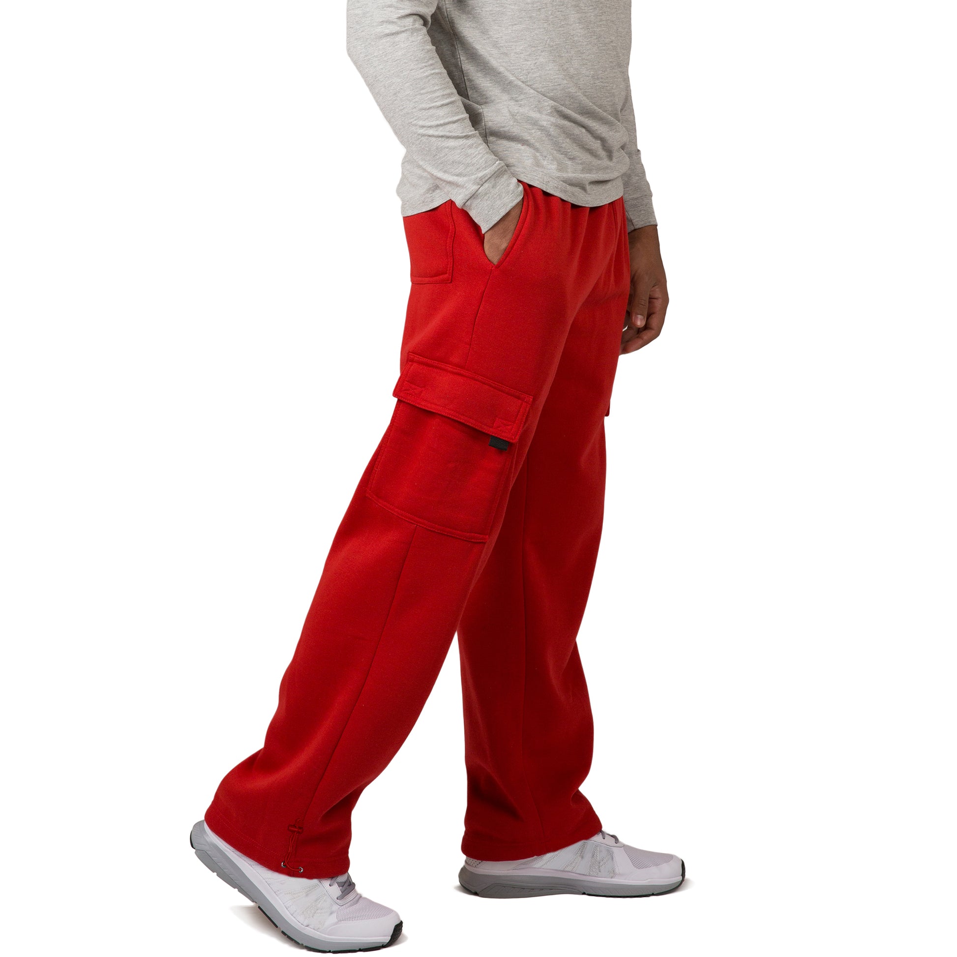 Vibes Men's Fleece Cargo Sweatpants Relaxed Fit Bungee Cord Open Bottom