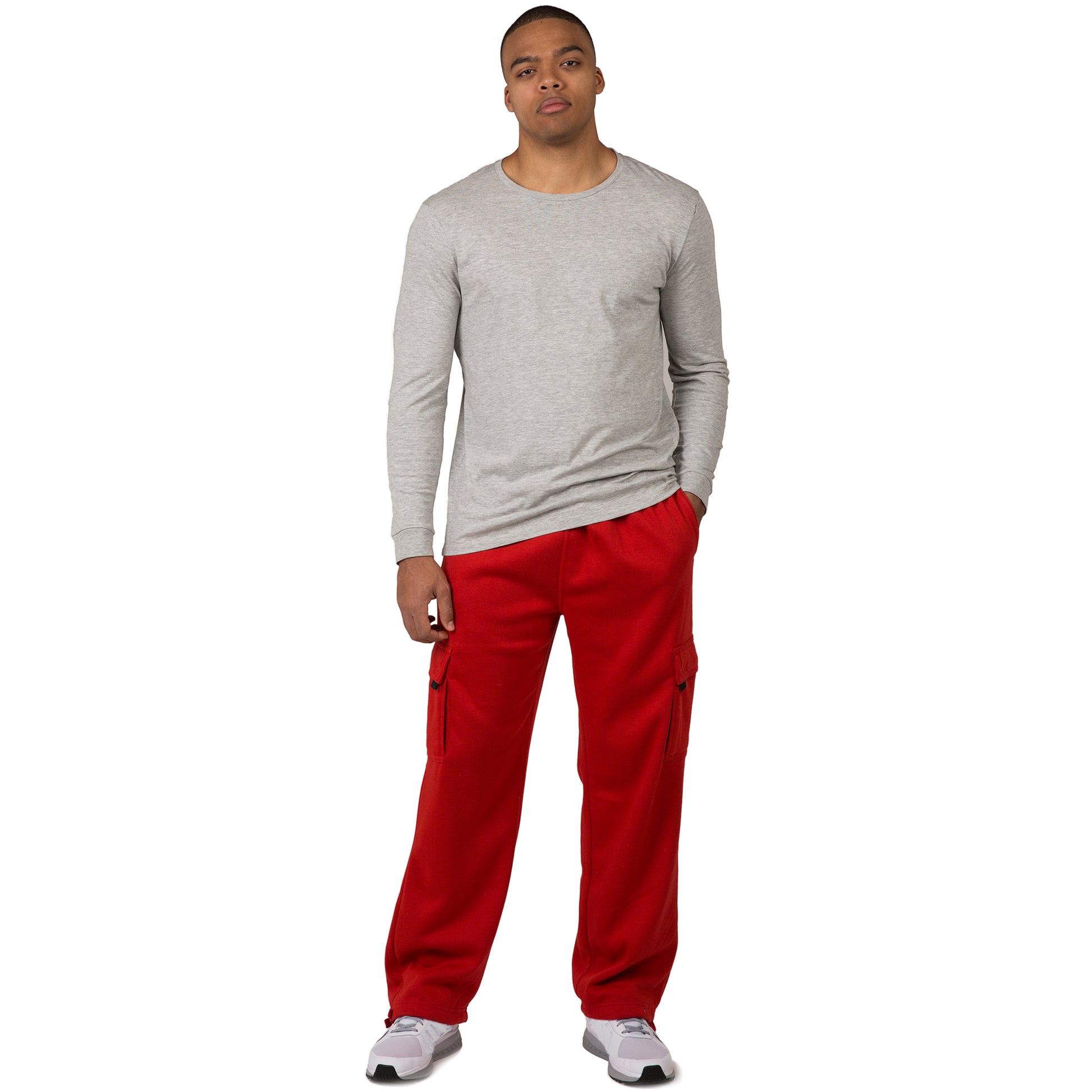 Vibes Men's Fleece Cargo Sweatpants Relaxed Fit Bungee Cord Open Bottom