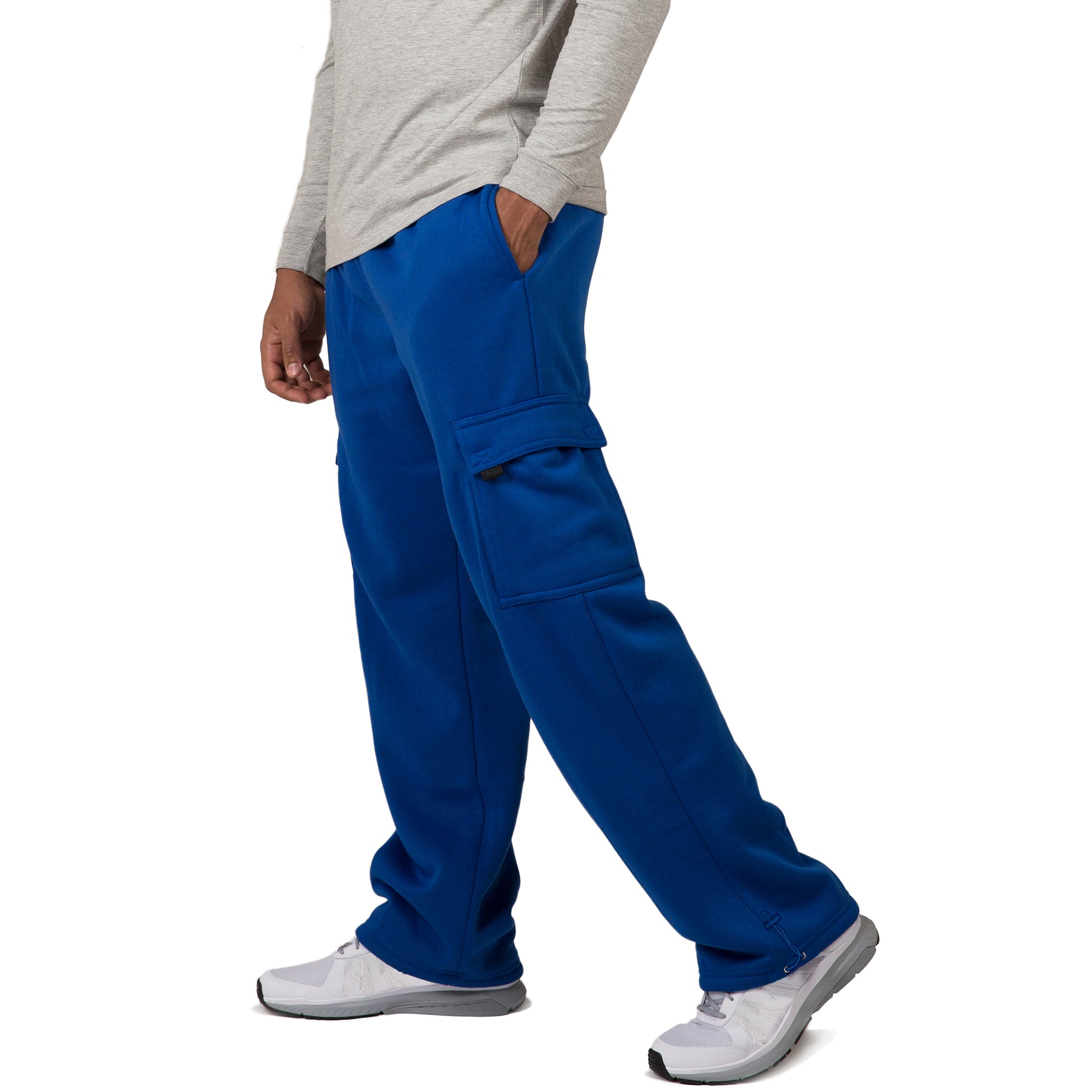 Vibes Men's Fleece Cargo Sweatpants Relaxed Fit Bungee Cord Open Bottom