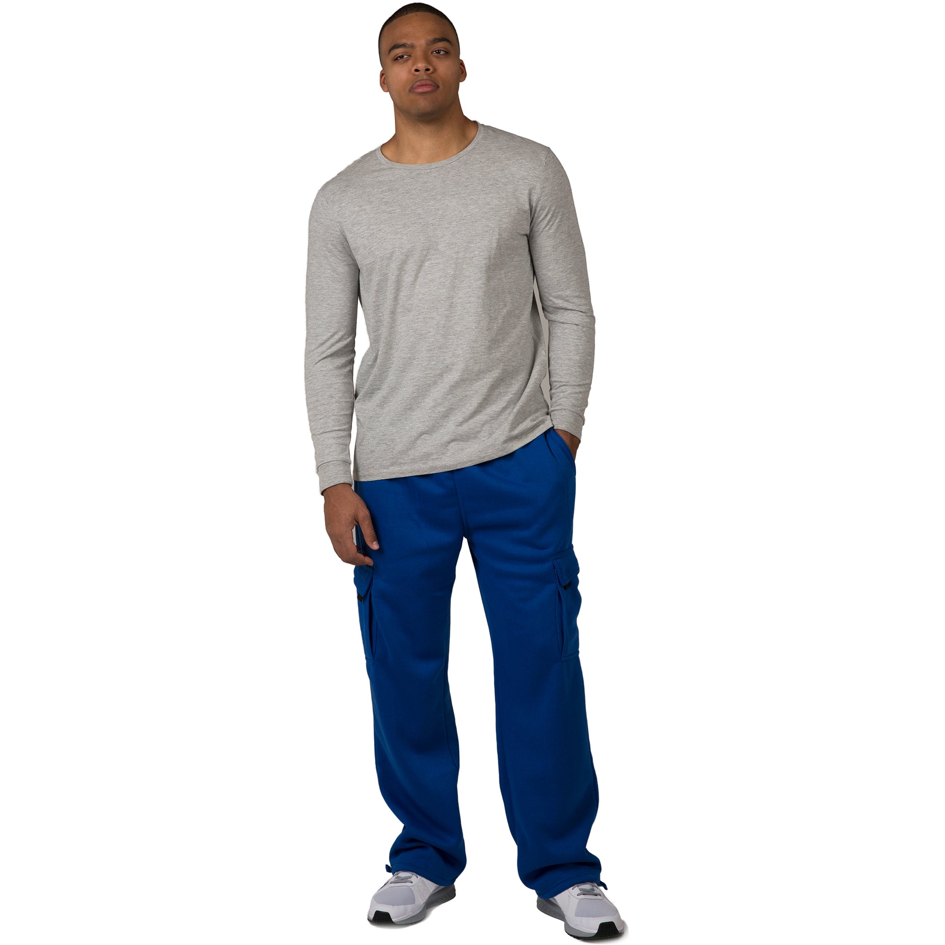 Vibes Men's Fleece Cargo Sweatpants Relaxed Fit Bungee Cord Open Bottom