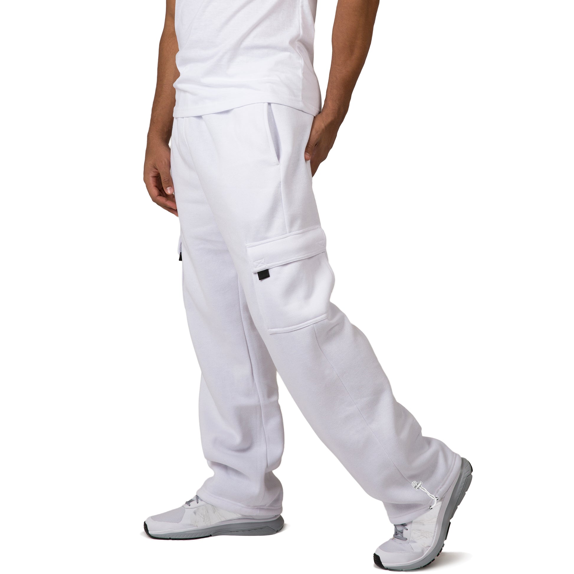Vibes Men's Fleece Cargo Sweatpants Relaxed Fit Bungee Cord Open Bottom