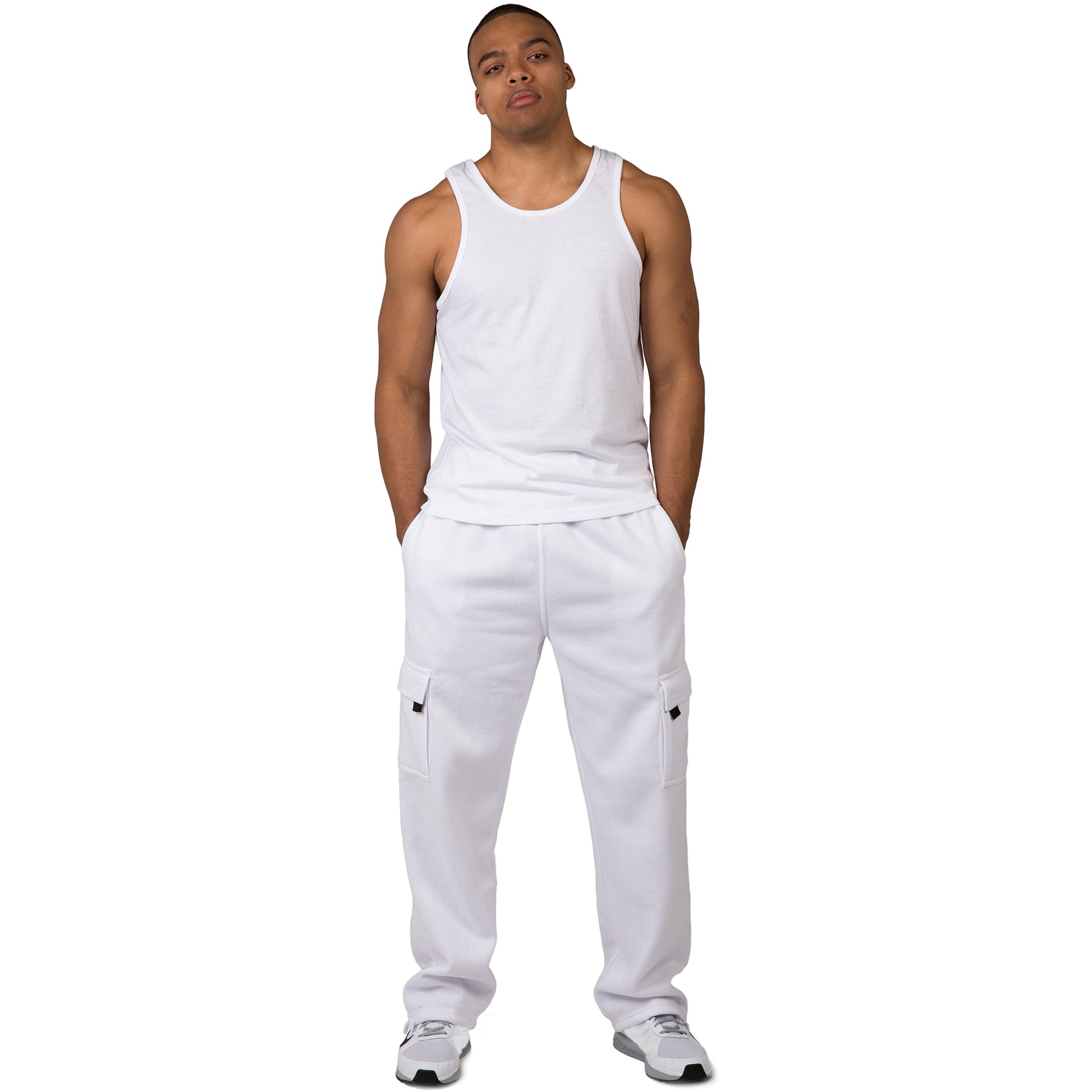 Vibes Men's Fleece Cargo Sweatpants Relaxed Fit Bungee Cord Open Bottom