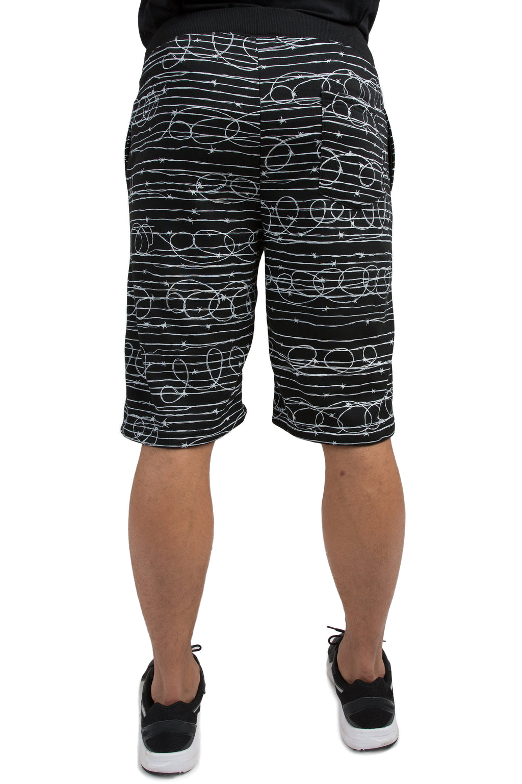 Vibes Men's Fleece Barbwire Printed Short 13" Inseam Black Rib Waistband