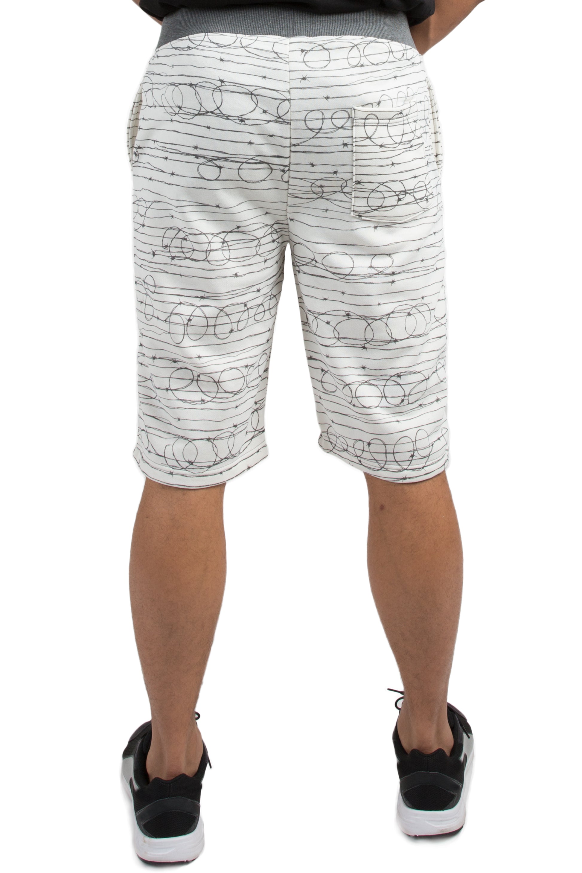 Vibes Men's Fleece Barbwire Printed Short 13" Inseam Black Rib Waistband