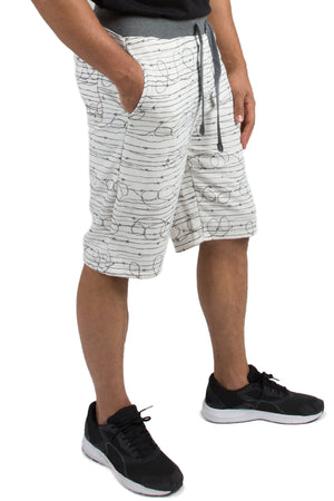 Vibes Men's Fleece Barbwire Printed Short 13" Inseam Black Rib Waistband