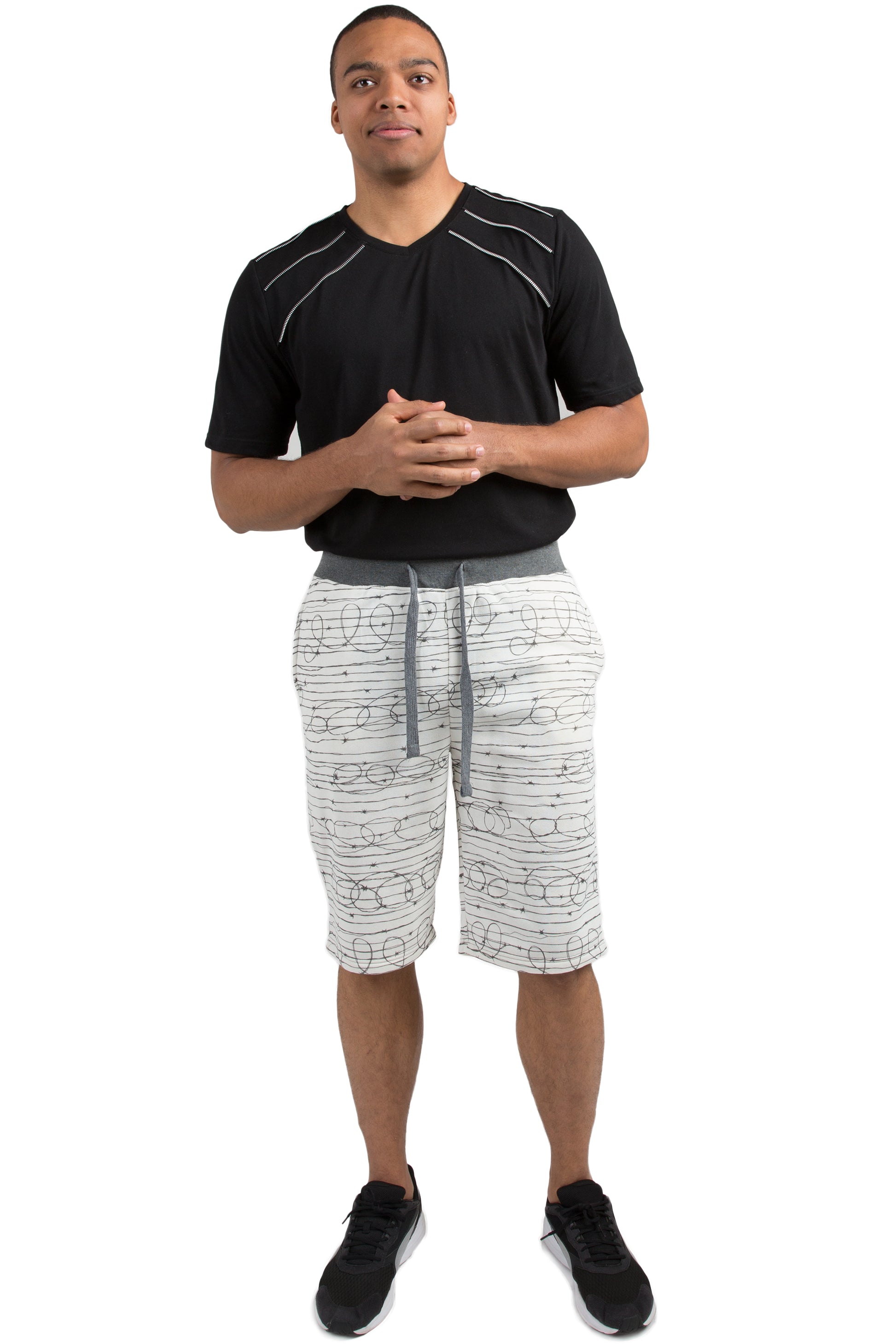 Vibes Men's Fleece Barbwire Printed Short 13" Inseam Black Rib Waistband