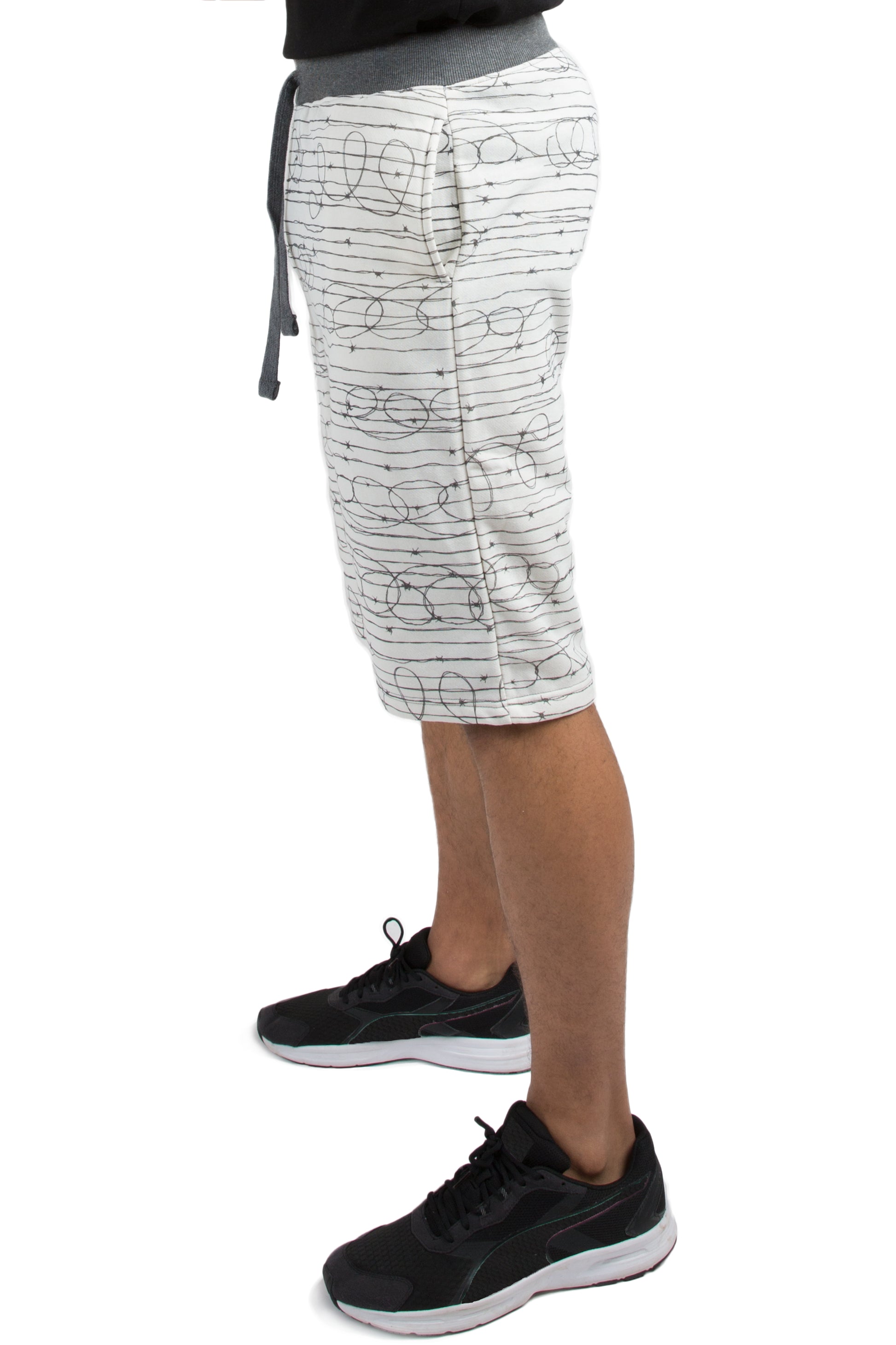 Vibes Men's Fleece Barbwire Printed Short 13" Inseam Black Rib Waistband