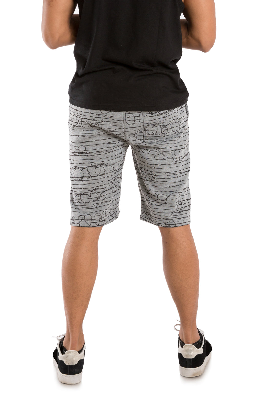 Vibes Men's Fleece Barbwire Printed Short 13" Inseam Black Rib Waistband