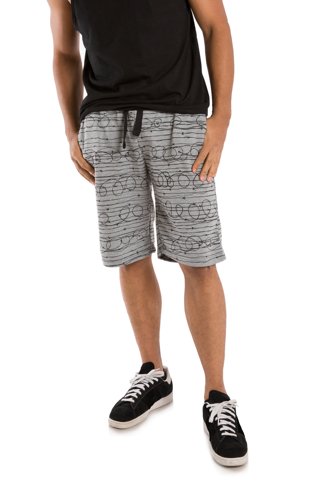 Vibes Men's Fleece Barbwire Printed Short 13" Inseam Black Rib Waistband