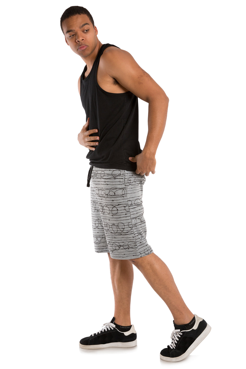 Vibes Men's Fleece Barbwire Printed Short 13" Inseam Black Rib Waistband