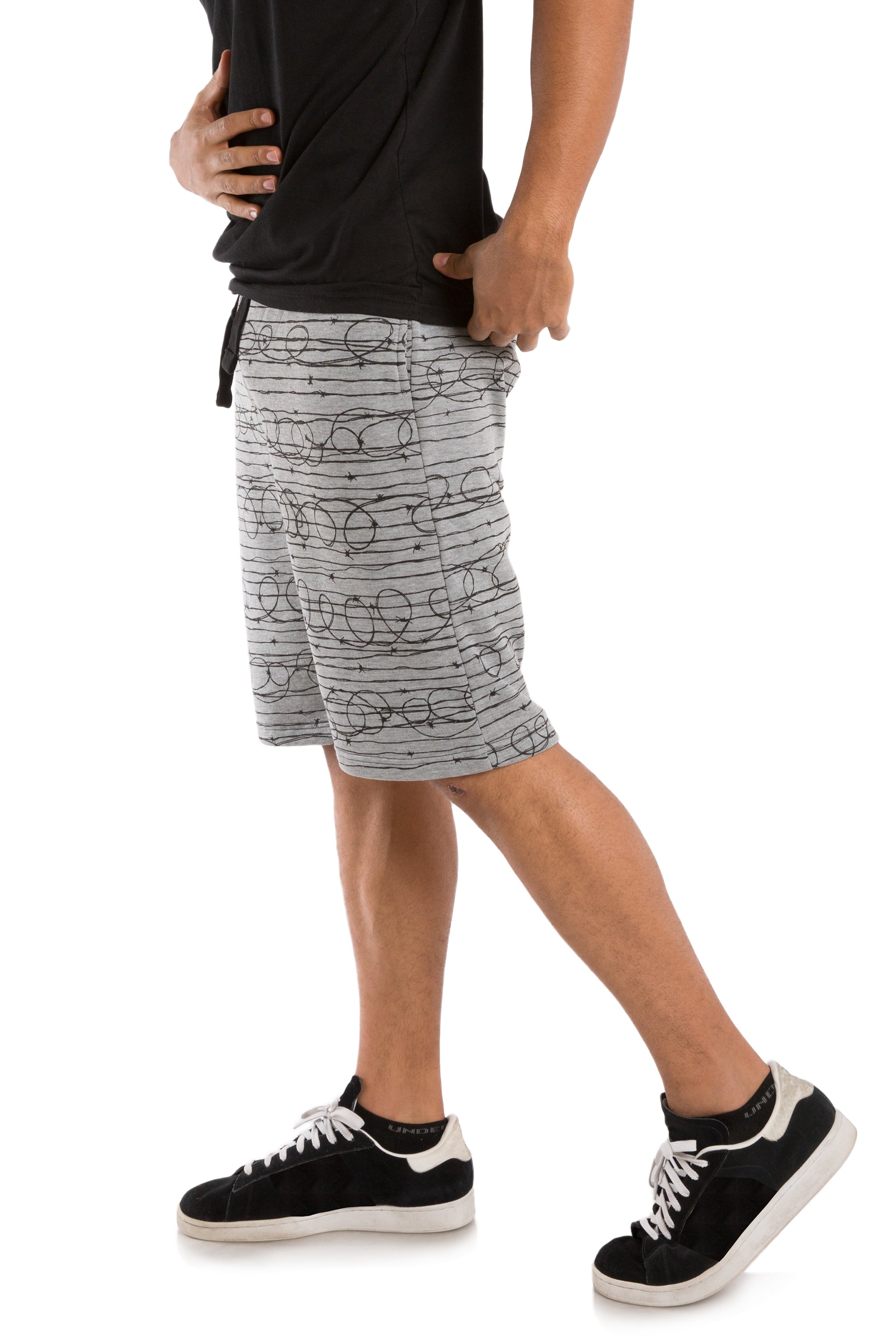 Vibes Men's Fleece Barbwire Printed Short 13" Inseam Black Rib Waistband