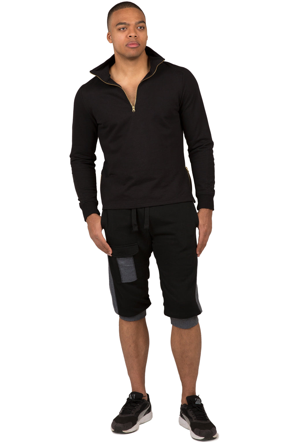 Vibes Men's Fleece Cargo Jogger Capri 18" Inseam Grey Rib Trim & Cuff