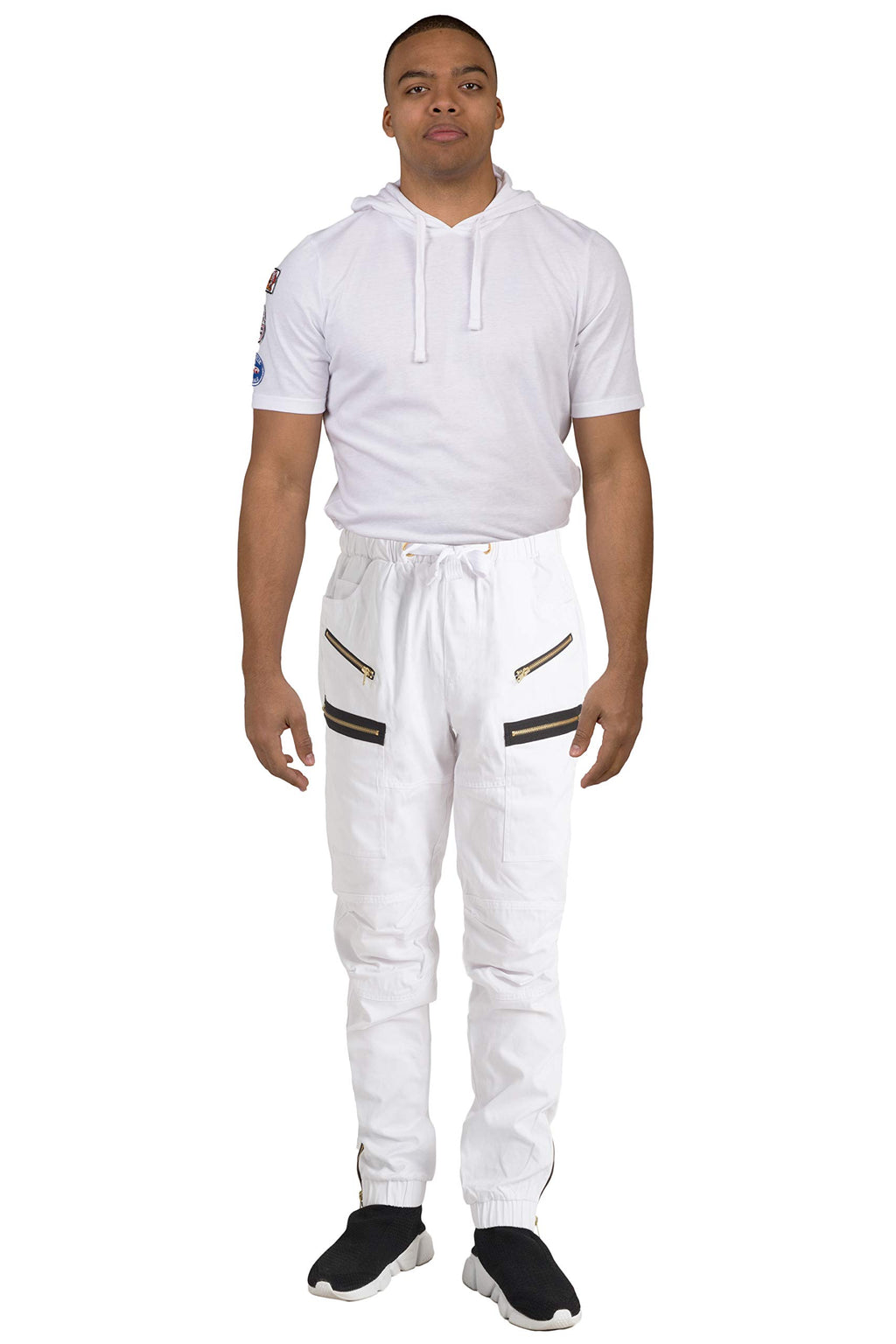VIBES Men's Twill Moto Zipper Cargo Pocket Zipper Leg Open Jogger Pants