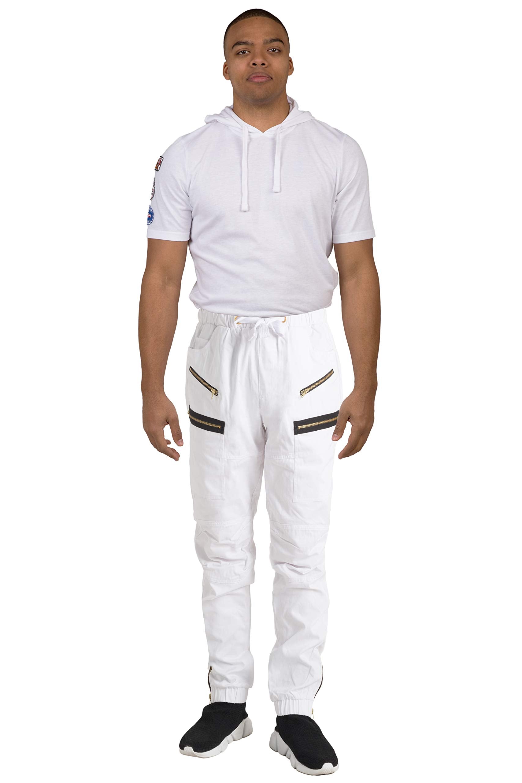 VIBES Men's Twill Moto Zipper Cargo Pocket Zipper Leg Open Jogger Pants