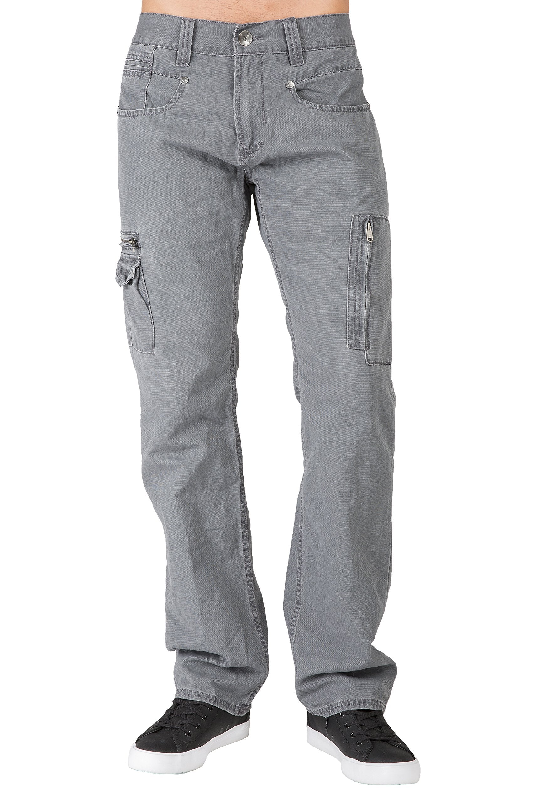 Level 7 Men's Relaxed Straight Canvas Premium Jeans Utility Zipper Pocket