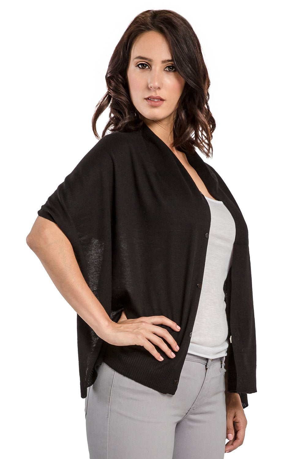 Miss Halladay Women's Fine Gauge Sweater Knit Versatile Stole Button Korvette Poncho