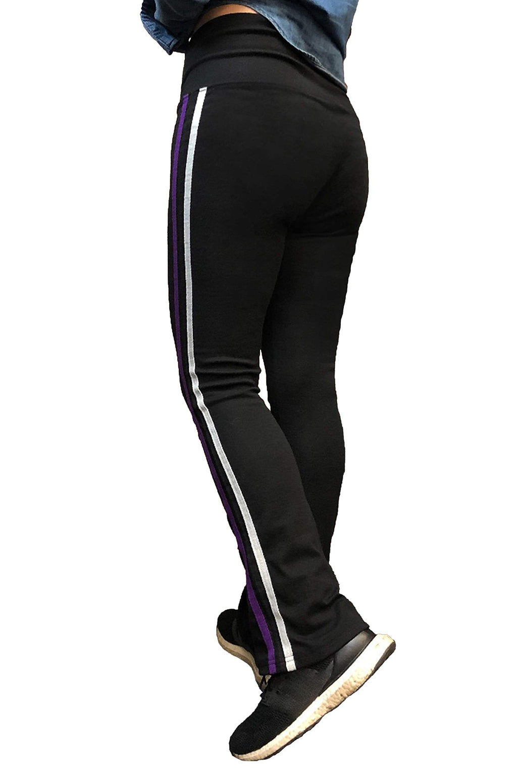 Sweet Vibes Women's Stretch Rib Flare Bottom Yoga Pants High Waist Double Seam Stripes
