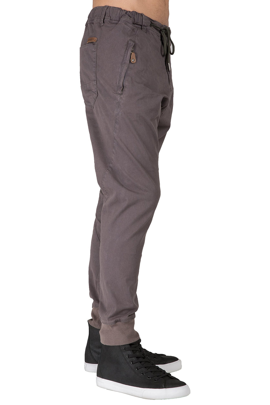 Level 7 Mens Drop Crotch Premium Washed Stretch Twill Jogger Pants With Zipper Pockets