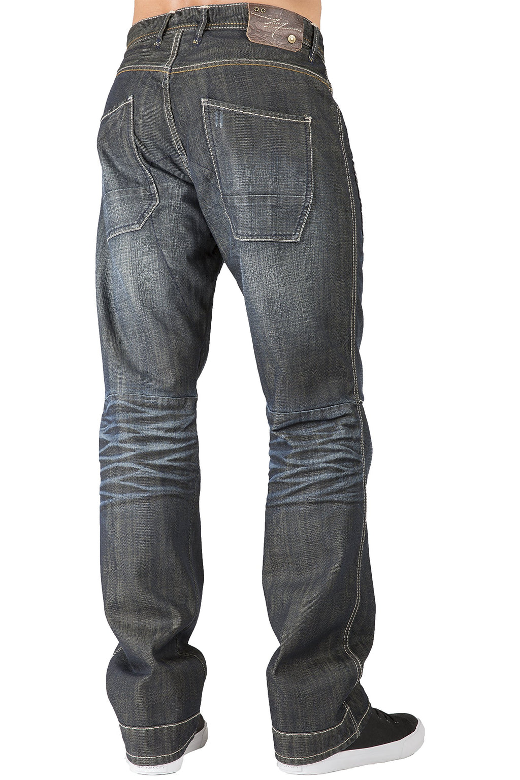 Level 7 Men's Relaxed Straight Premium Jeans Dark Stone Wash Ripped & Repaired