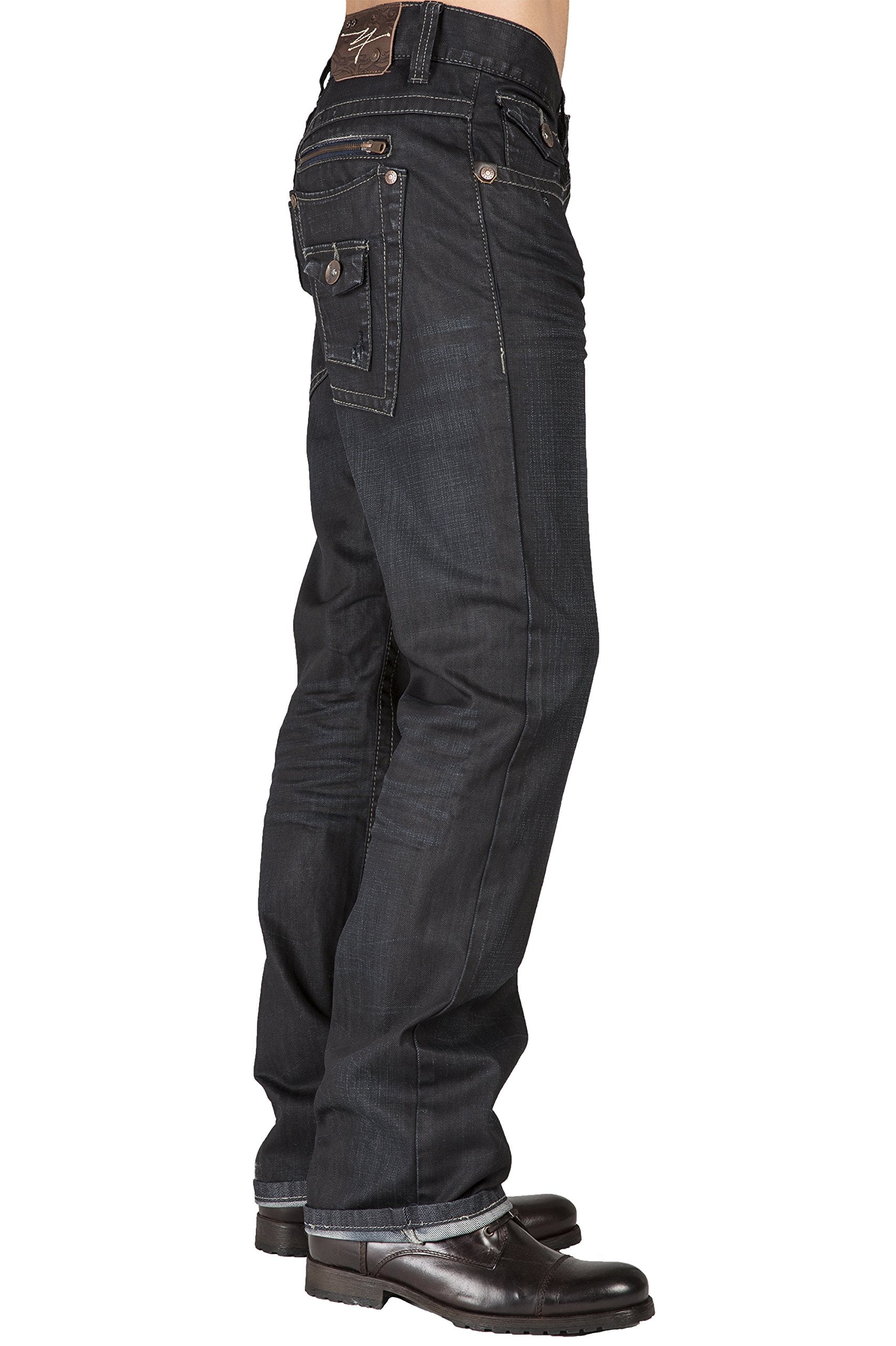 Level 7 Men's Relaxed Straight Leg Premium Denim Jeans Dark Vintage Hand Sanding