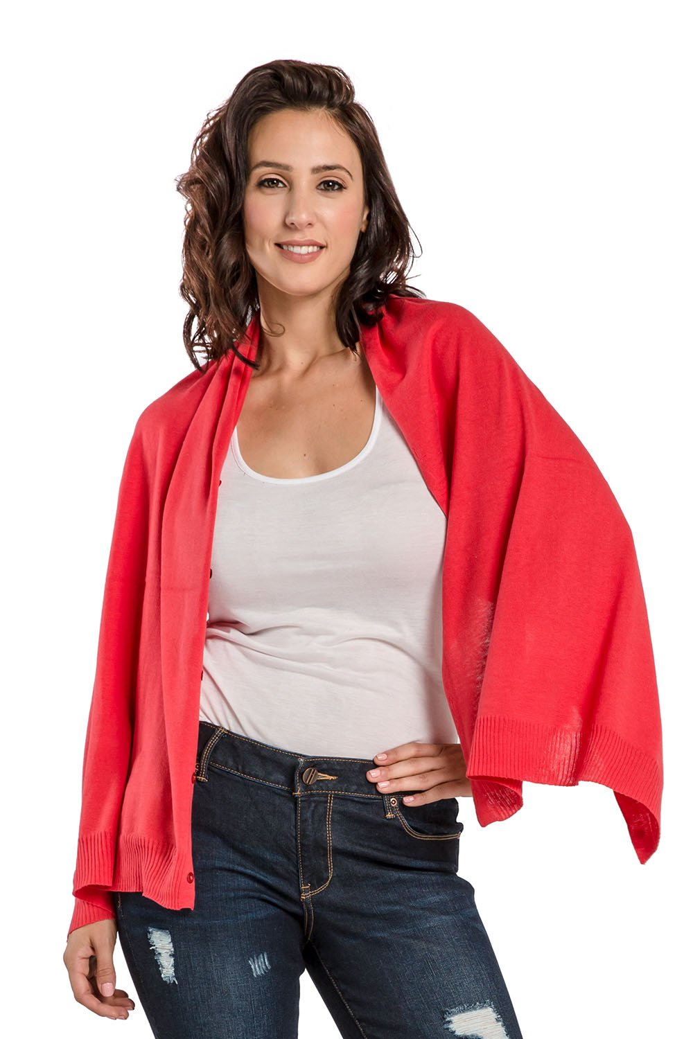 Miss Halladay Women's Fine Gauge Sweater Knit Versatile Stole Button Korvette Poncho