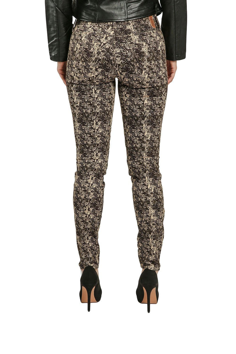 Miss Halladay Women's Black Stretch Twill Midrise Skinny Jeans Snake Skin Print