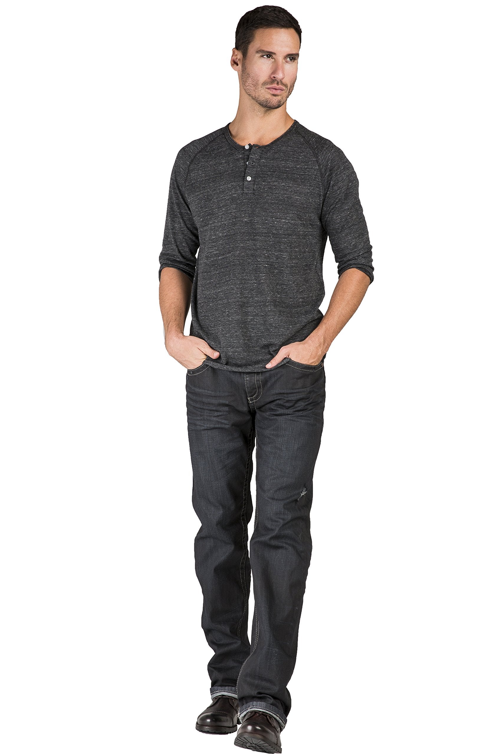 Level 7 Men's Relaxed Straight Leg Premium Denim Jeans Dark Vintage Hand Sanding
