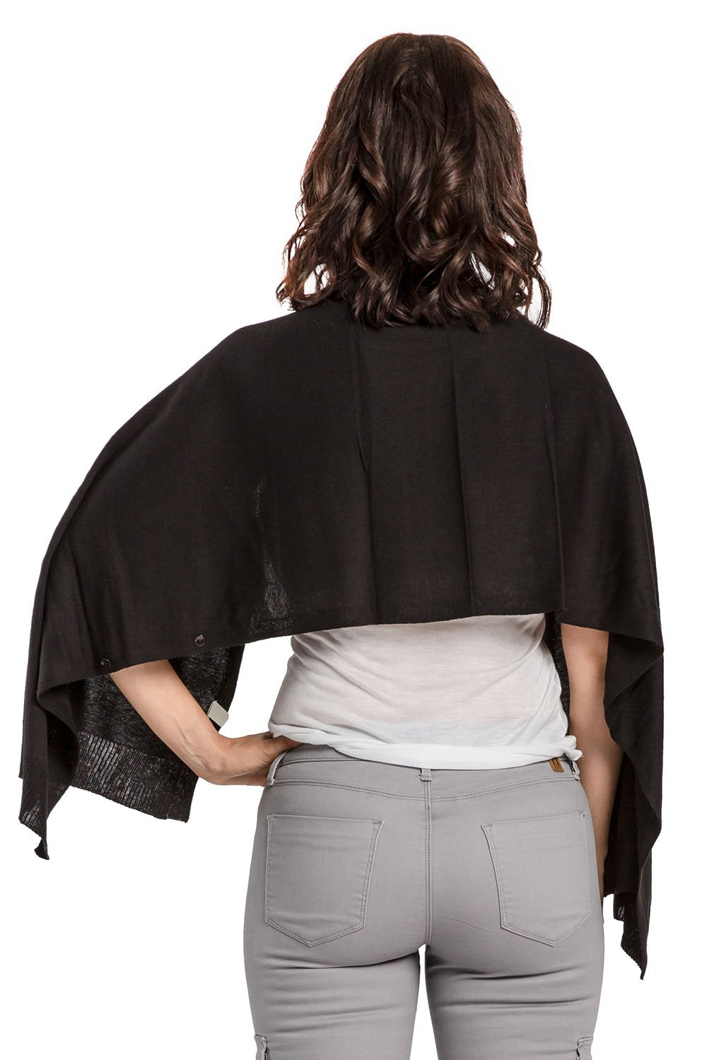 Miss Halladay Women's Fine Gauge Sweater Knit Versatile Stole Button Korvette Poncho