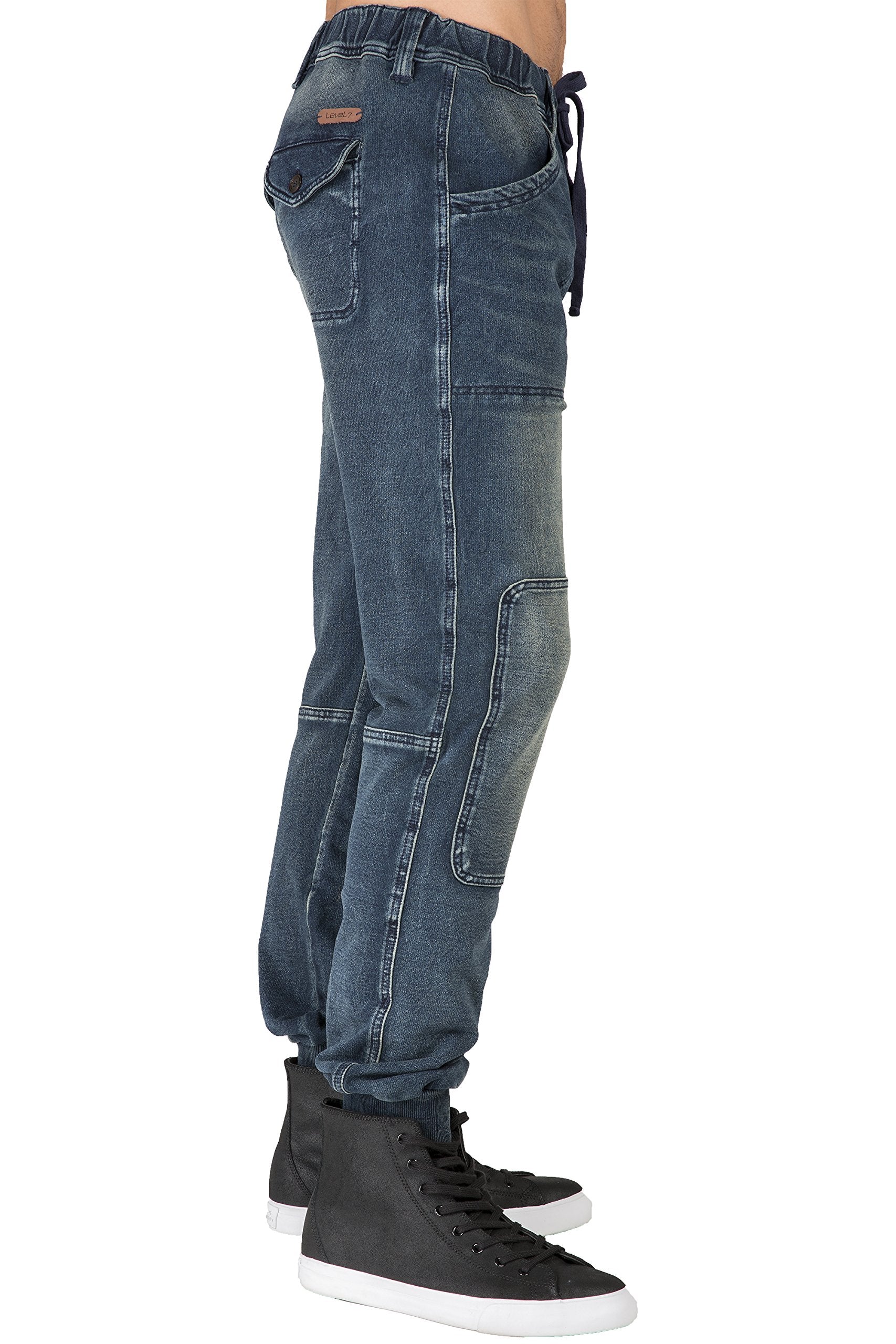 Level 7 Men's Premium Knit Denim Jogger Jeans Drop Crotch