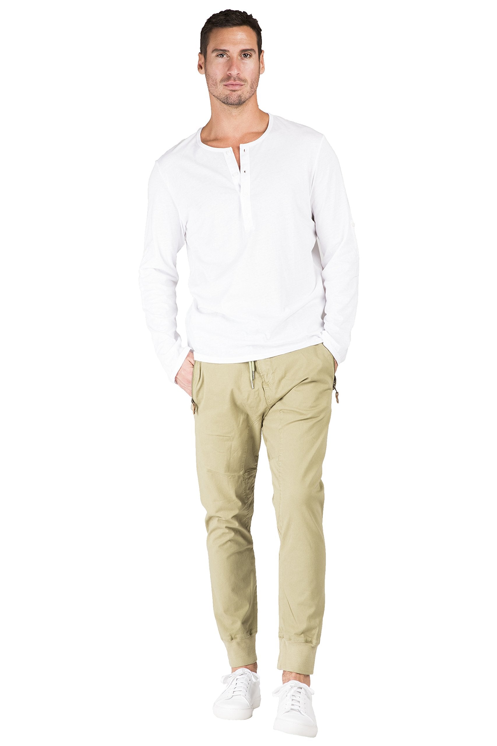 Level 7 Mens Ecru Premium Stretch Twill Drop Crotch Jogger Jeans