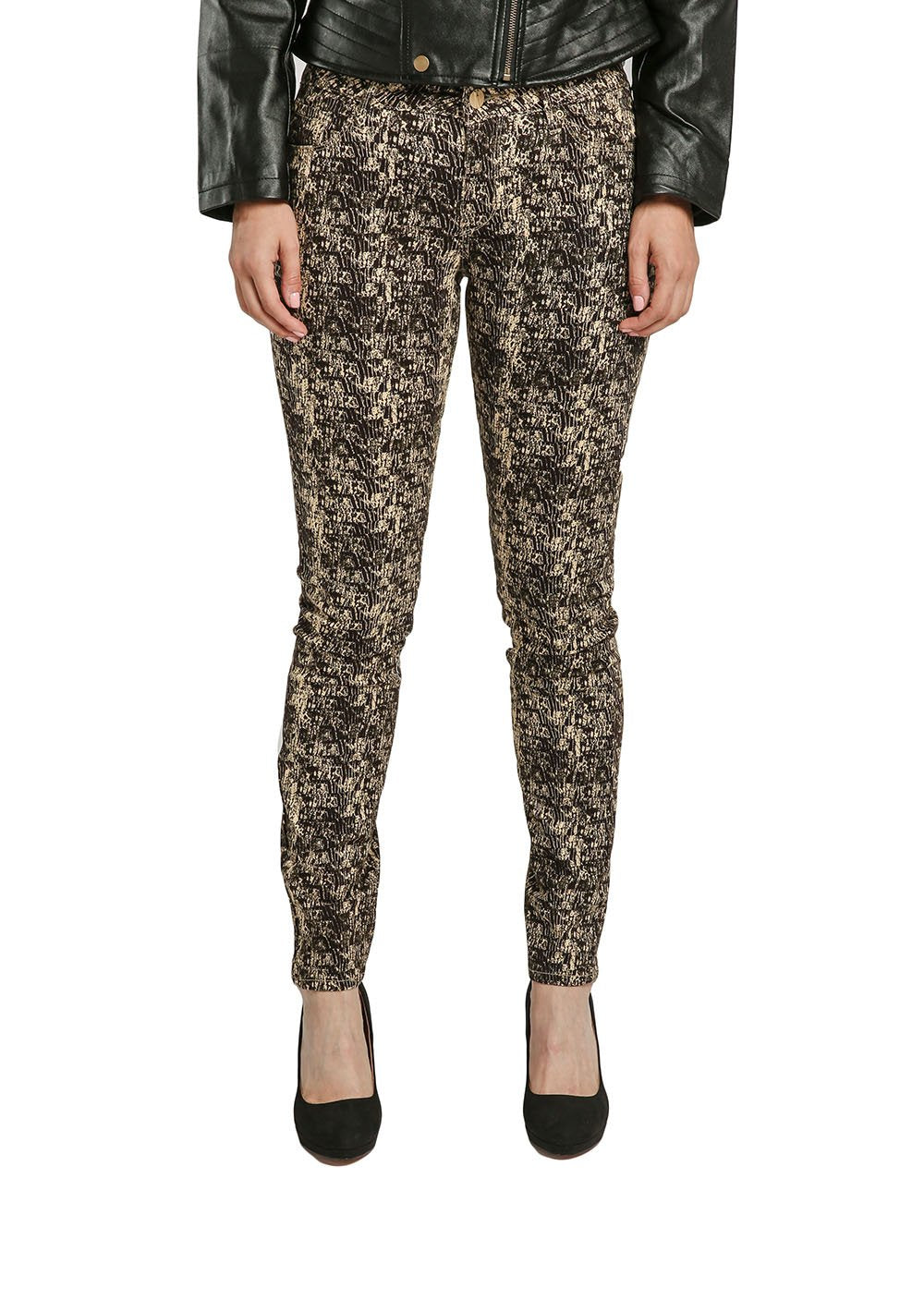 Miss Halladay Women's Black Stretch Twill Midrise Skinny Jeans Snake Skin Print