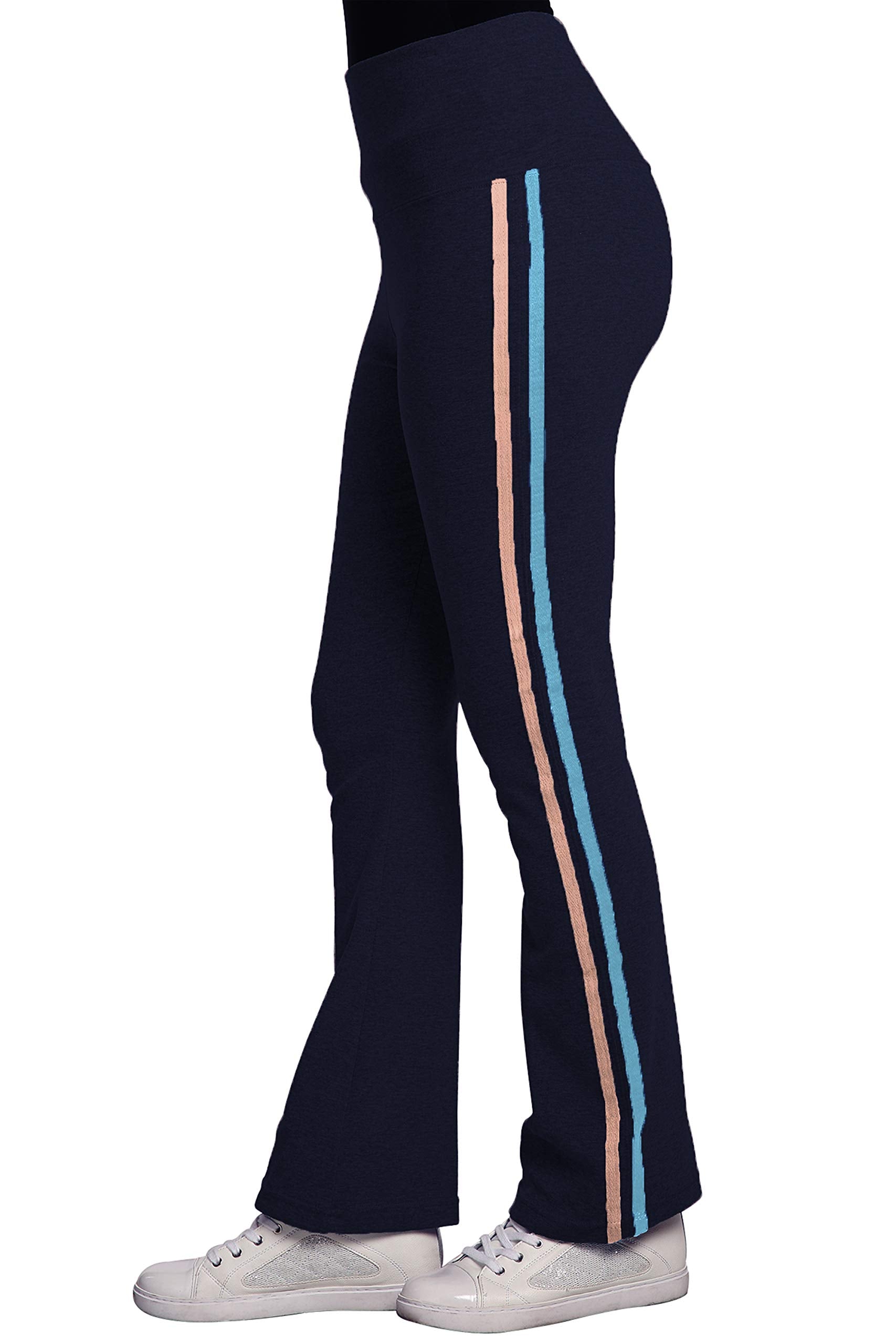 Sweet Vibes Women's Stretch Rib Flare Bottom Yoga Pants High Waist Double Seam Stripes