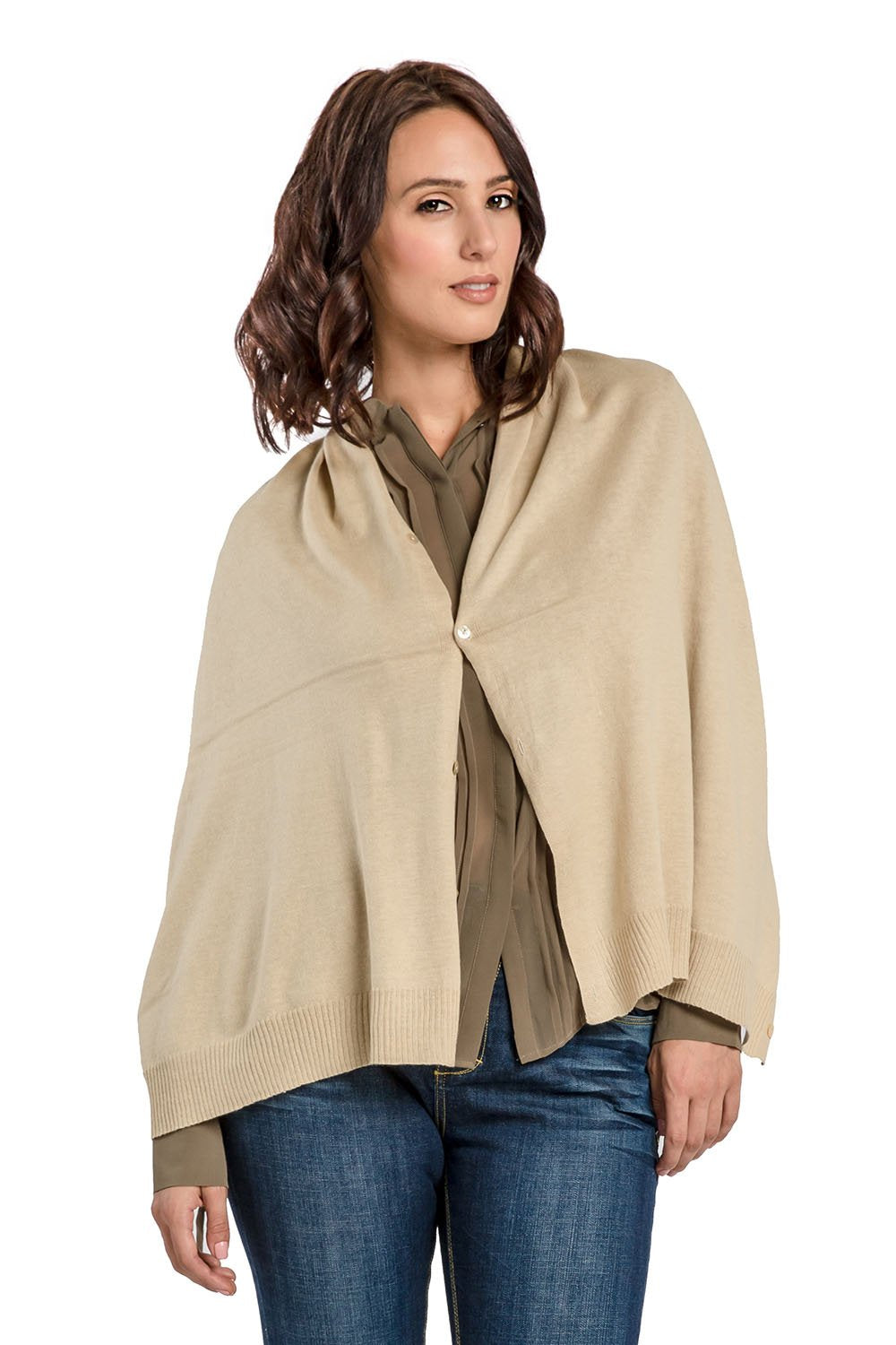 Miss Halladay Women's Fine Gauge Sweater Knit Versatile Stole Button Korvette Poncho