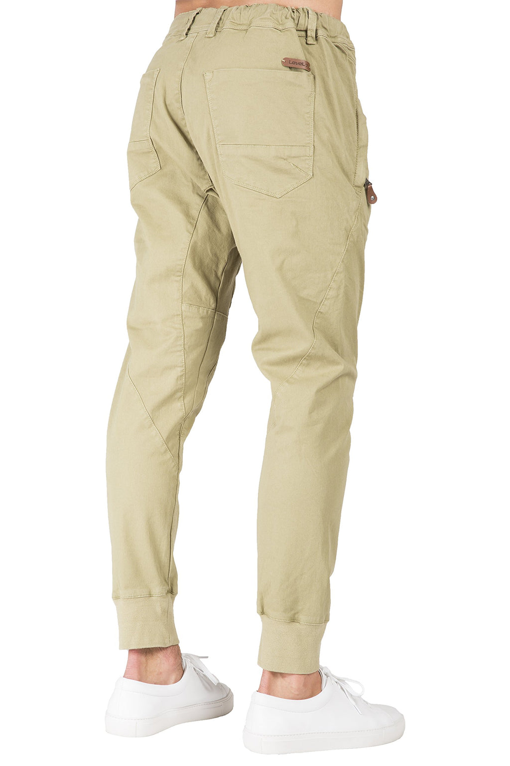 Level 7 Mens Ecru Premium Stretch Twill Drop Crotch Jogger Jeans
