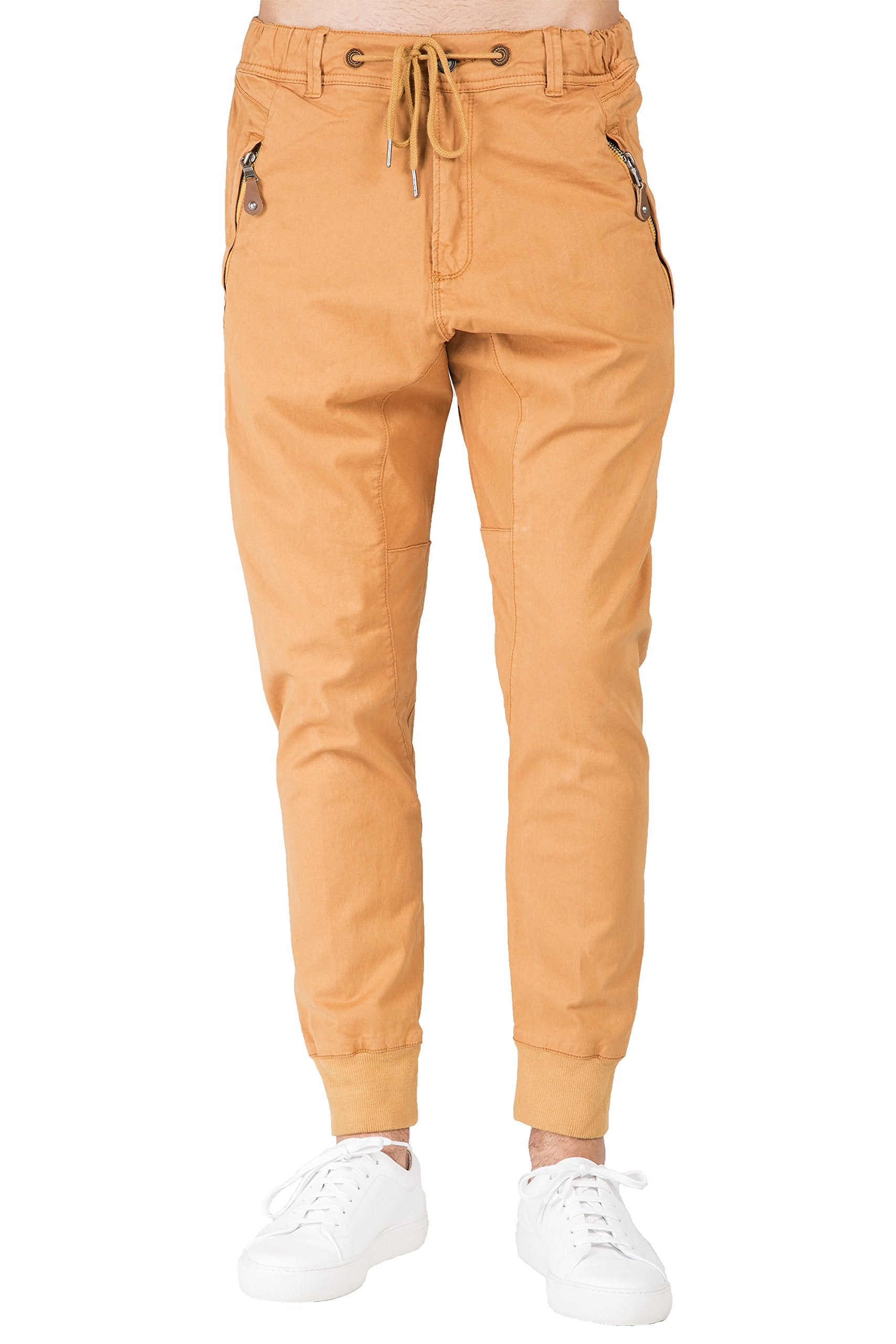 Level 7 Mens Ecru Premium Stretch Twill Drop Crotch Jogger Jeans