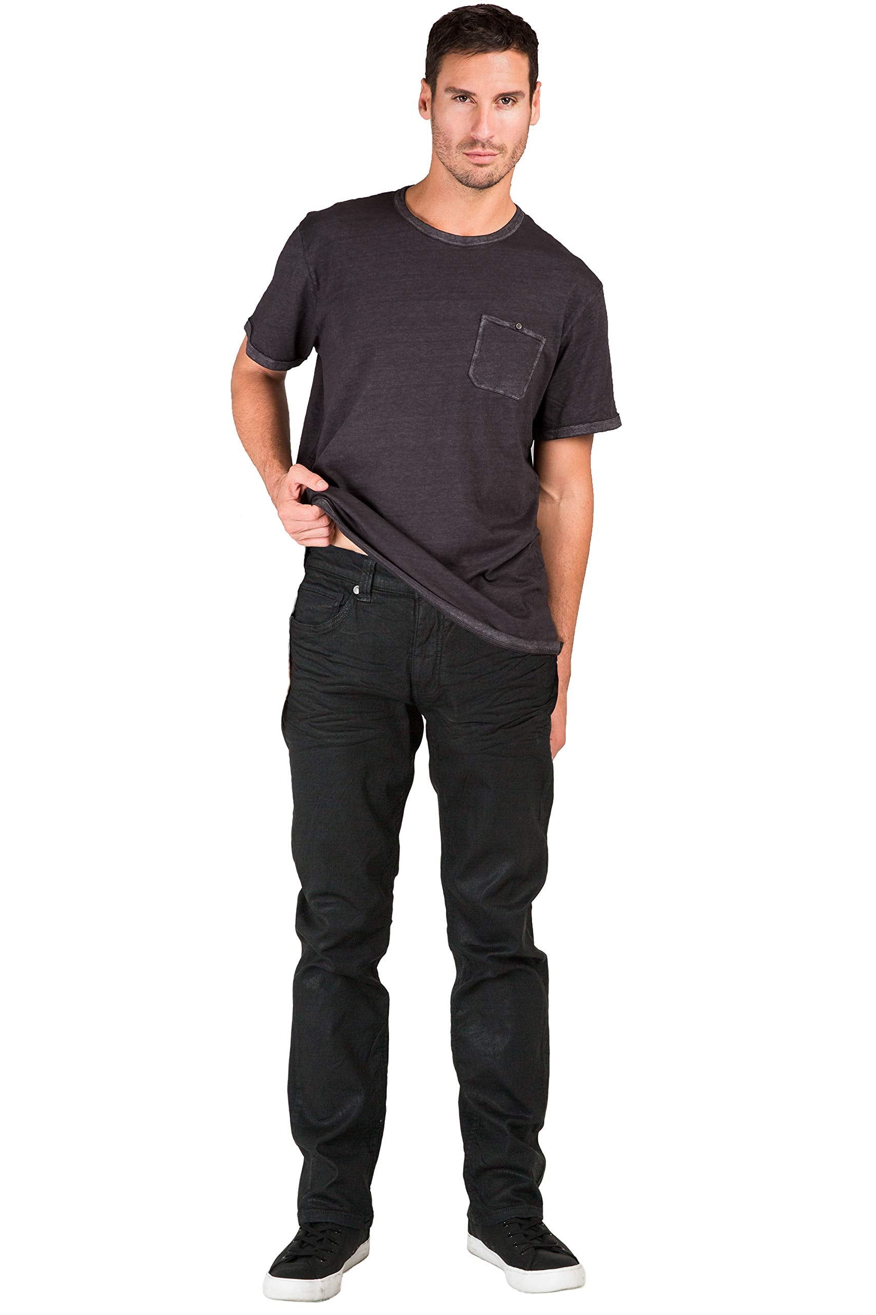 Level 7 Men's Relaxed Straight Premium Denim Jeans Black Coated