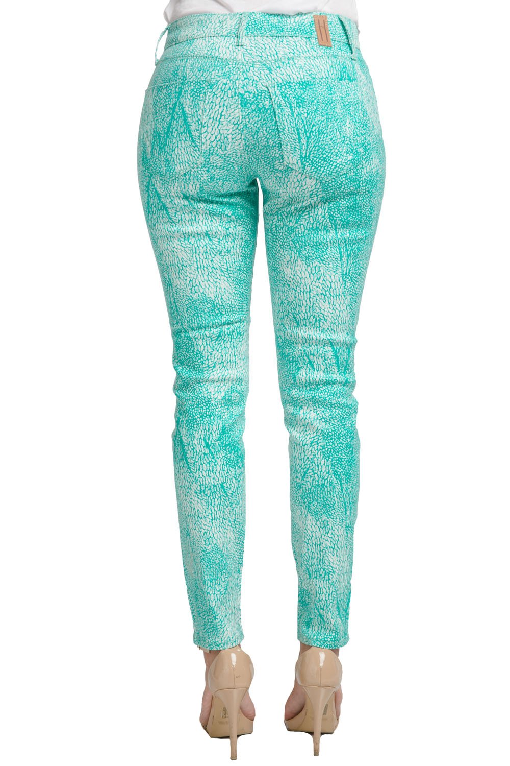 Miss Halladay Women Teal Stretch Denim Skinny Jeans Tree Skin Print Ankle Length